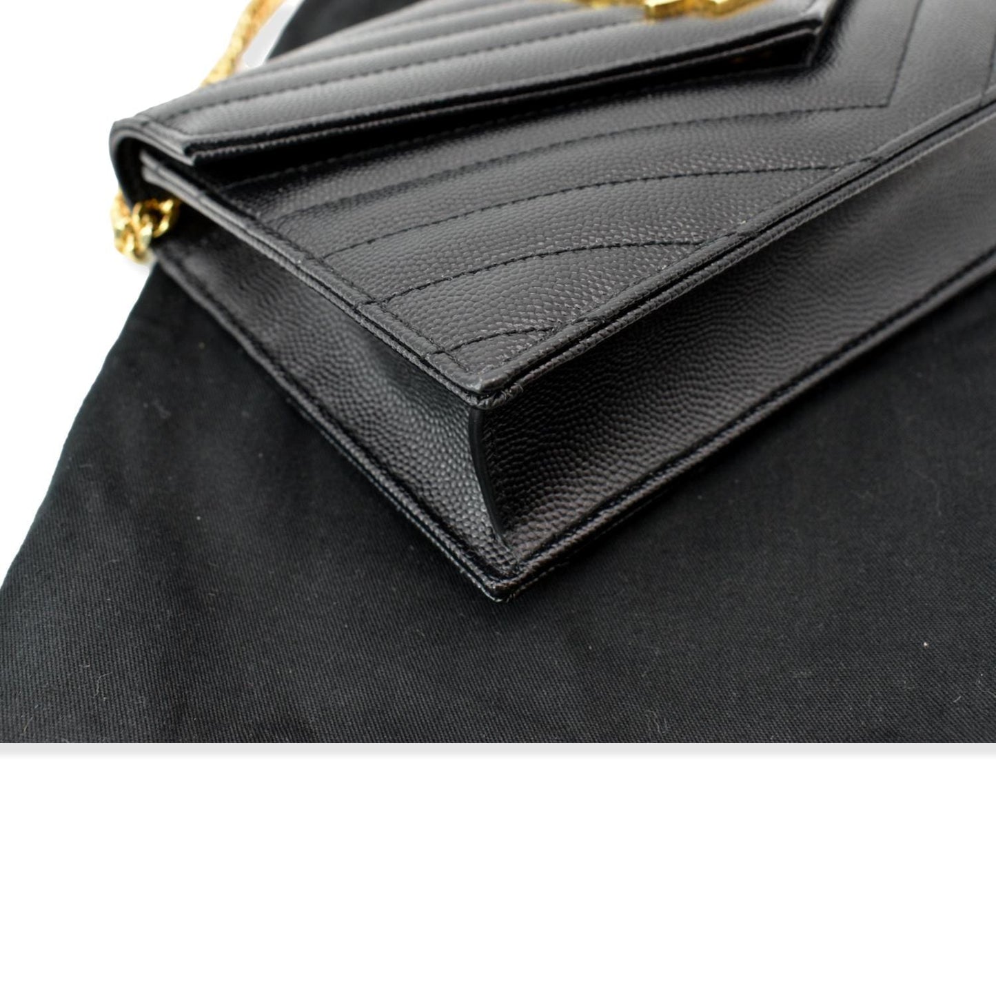 YVES SAINT LAURENT Envelope Monogram Leather Crossbody Chain Wallet Black