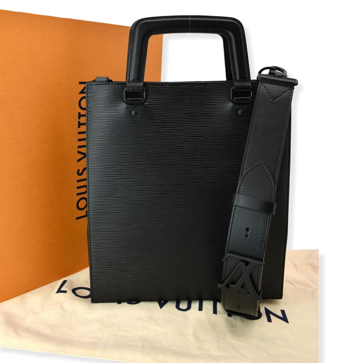 LOUIS VUITTON Petit Sac Plat Epi Leather Crossbody Bag Black