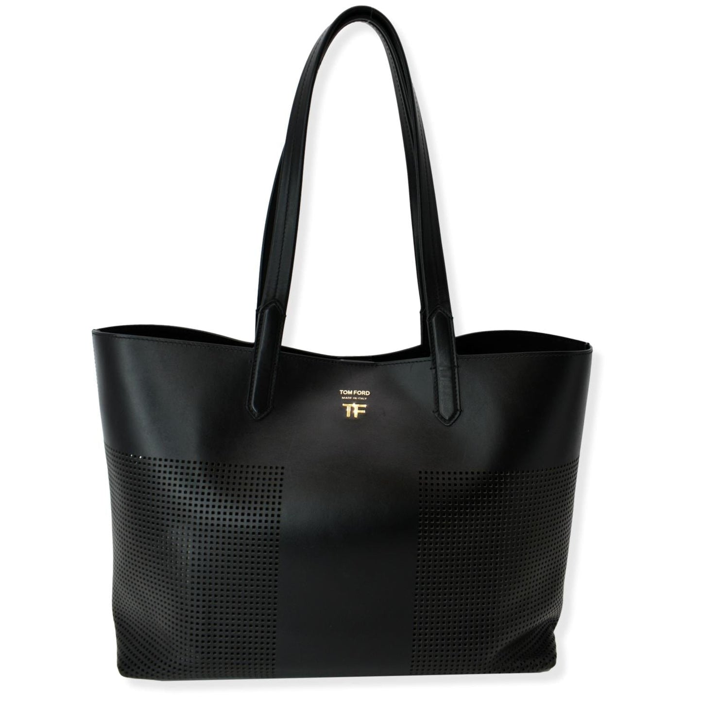 TOM FORD East/West Graphic T Perforated Leather Tote Bag Black