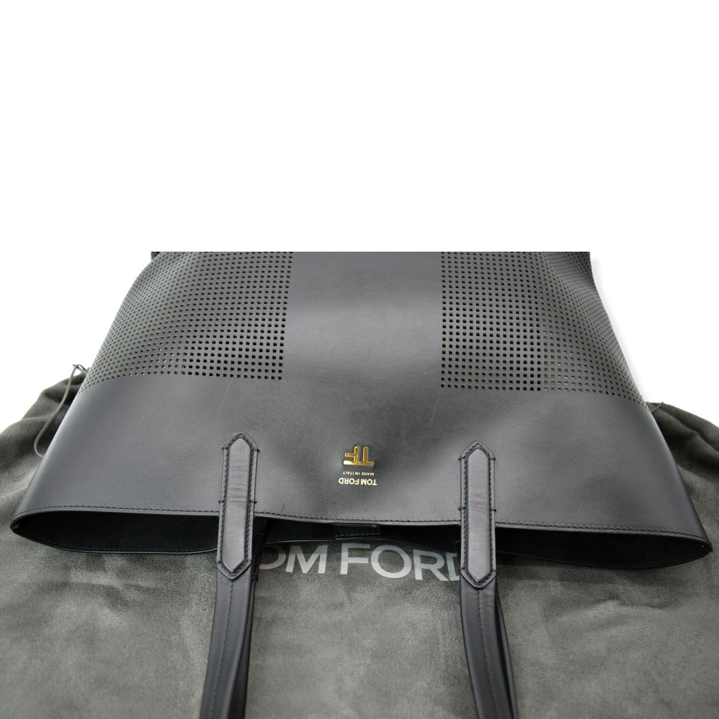 TOM FORD East/West Graphic T Perforated Leather Tote Bag Black