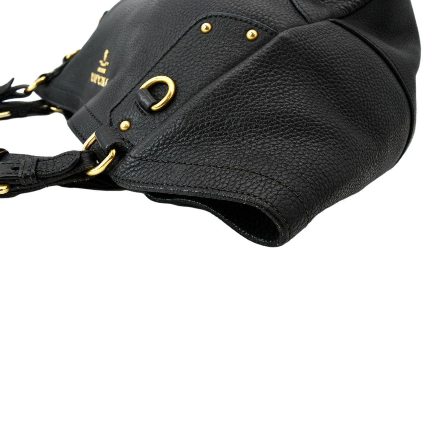 PRADA Vitello Daino Pebbled Leather Tote Bag Black