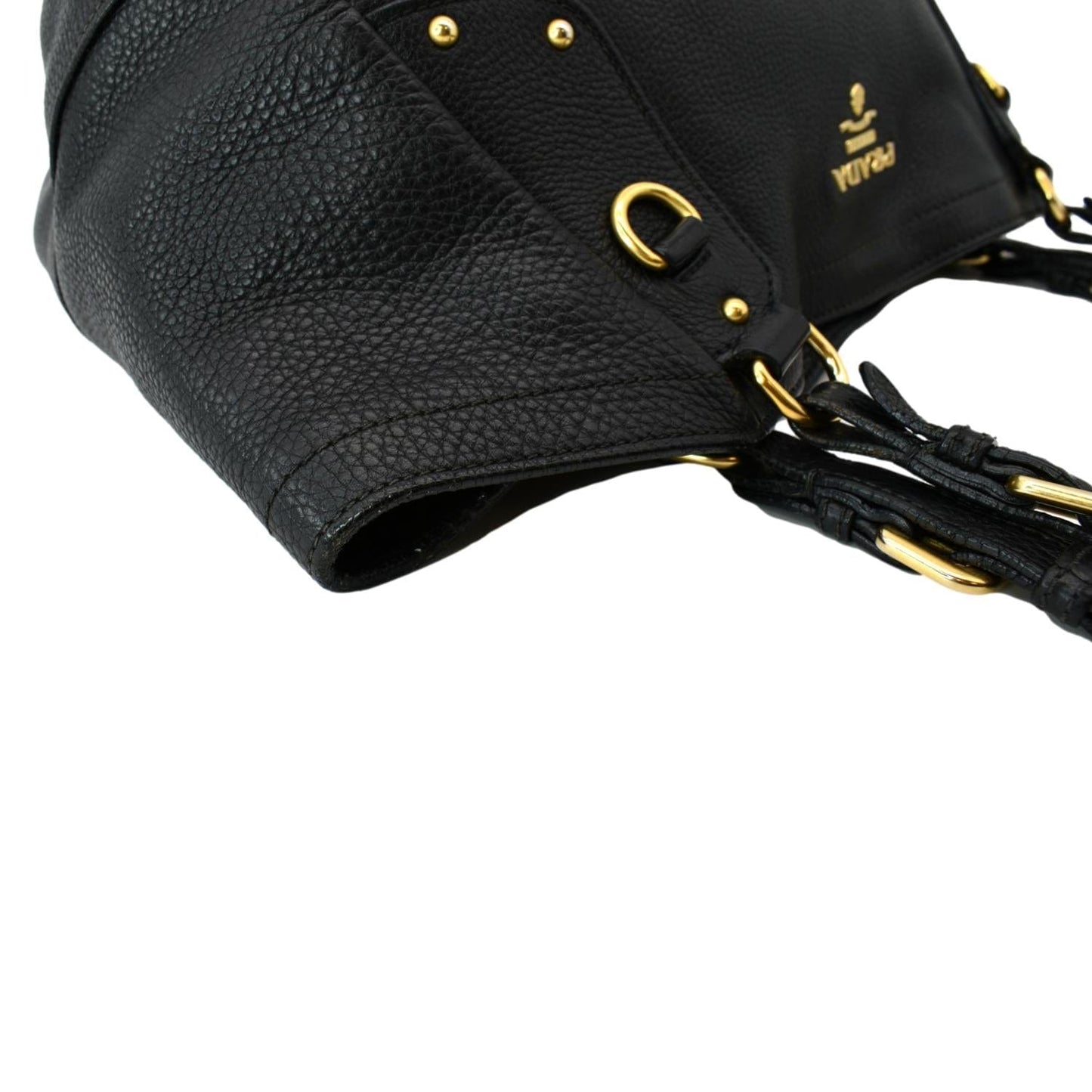 PRADA Vitello Daino Pebbled Leather Tote Bag Black