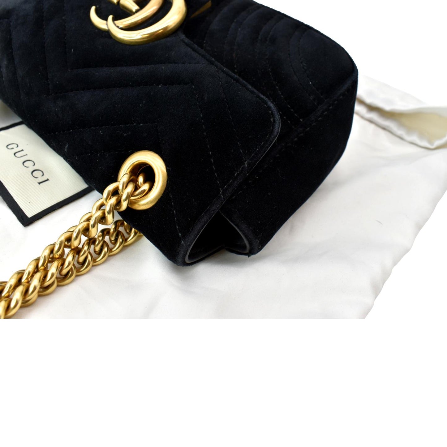 GUCCI GG Marmont Mini Velvet Shoulder Bag Black 446744