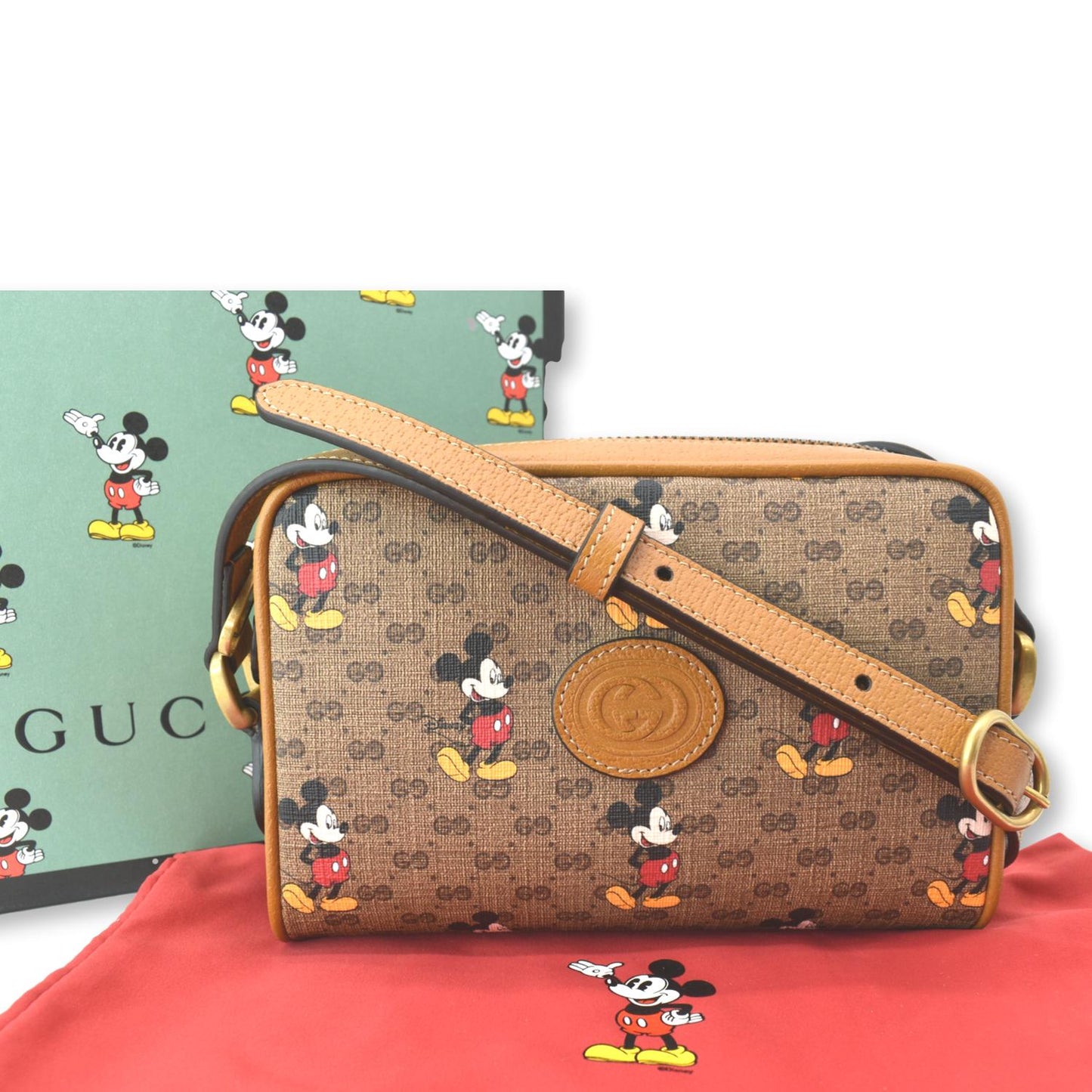 GUCCI x Disney Mickey Mo  GG Supreme Coated Canvas Crossbody Bag Brown 602536