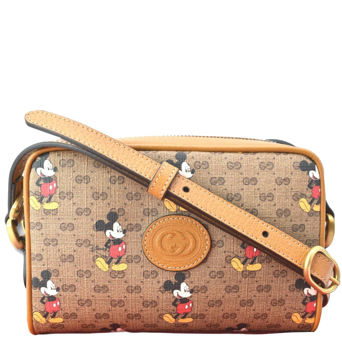 GUCCI x Disney Mickey Mo  GG Supreme Coated Canvas Crossbody Bag Brown 602536
