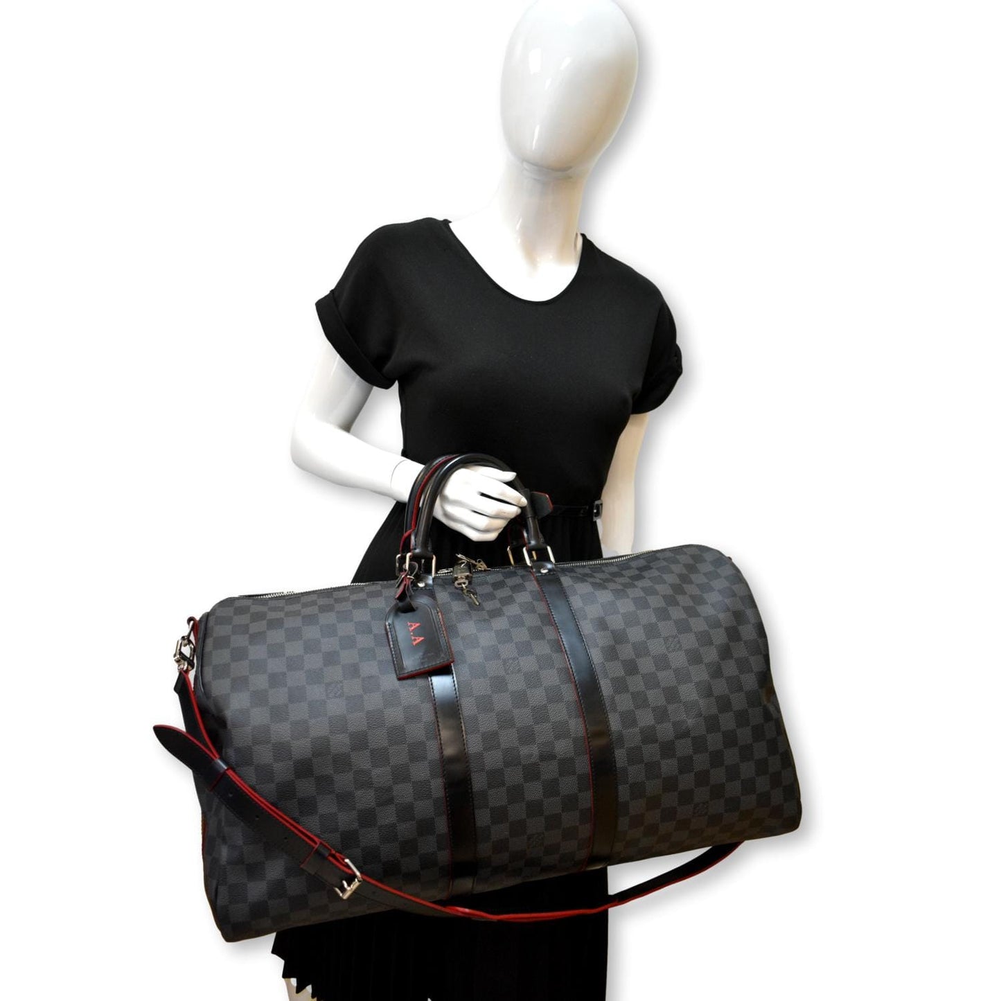 LOUIS VUITTON Keepall 55 Damier Graphite Bandouliere Travel Bag Black
