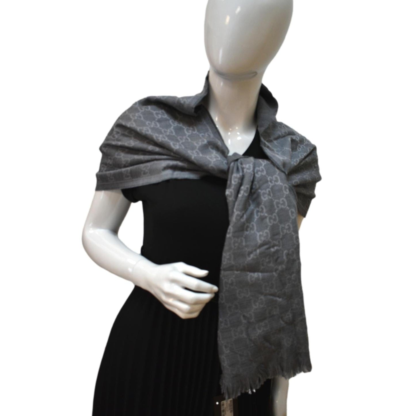 GUCCI Wool Scarf Light Grey