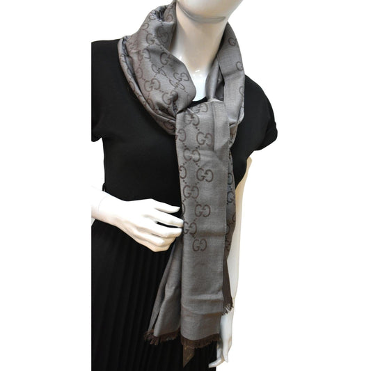 GUCCI Light Grey Wool Silk Scarf
