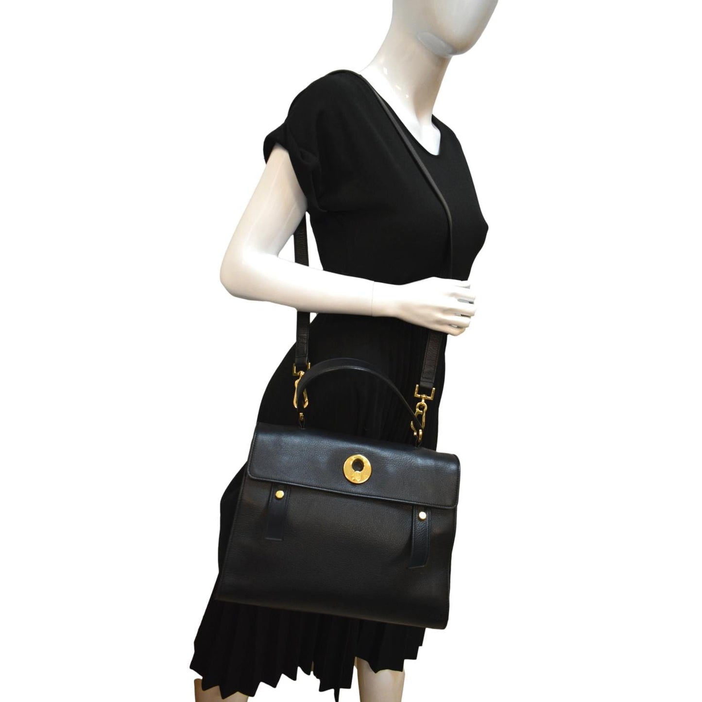 YVES SAINT LAURENT M  Two Medium Calfskin Satchel Shoulder Bag Black