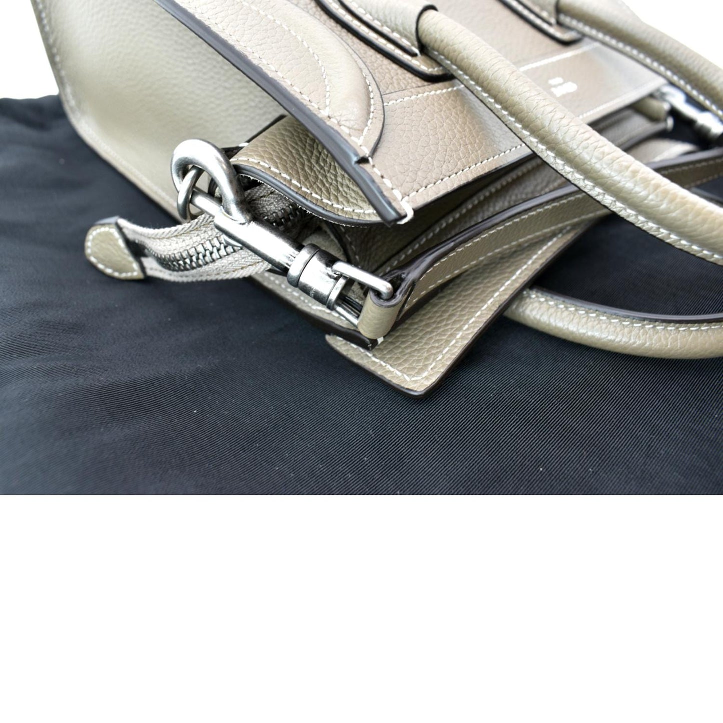 CELINE Nano Luggage Drummed Calfskin Leather Shoulder Bag Khaki