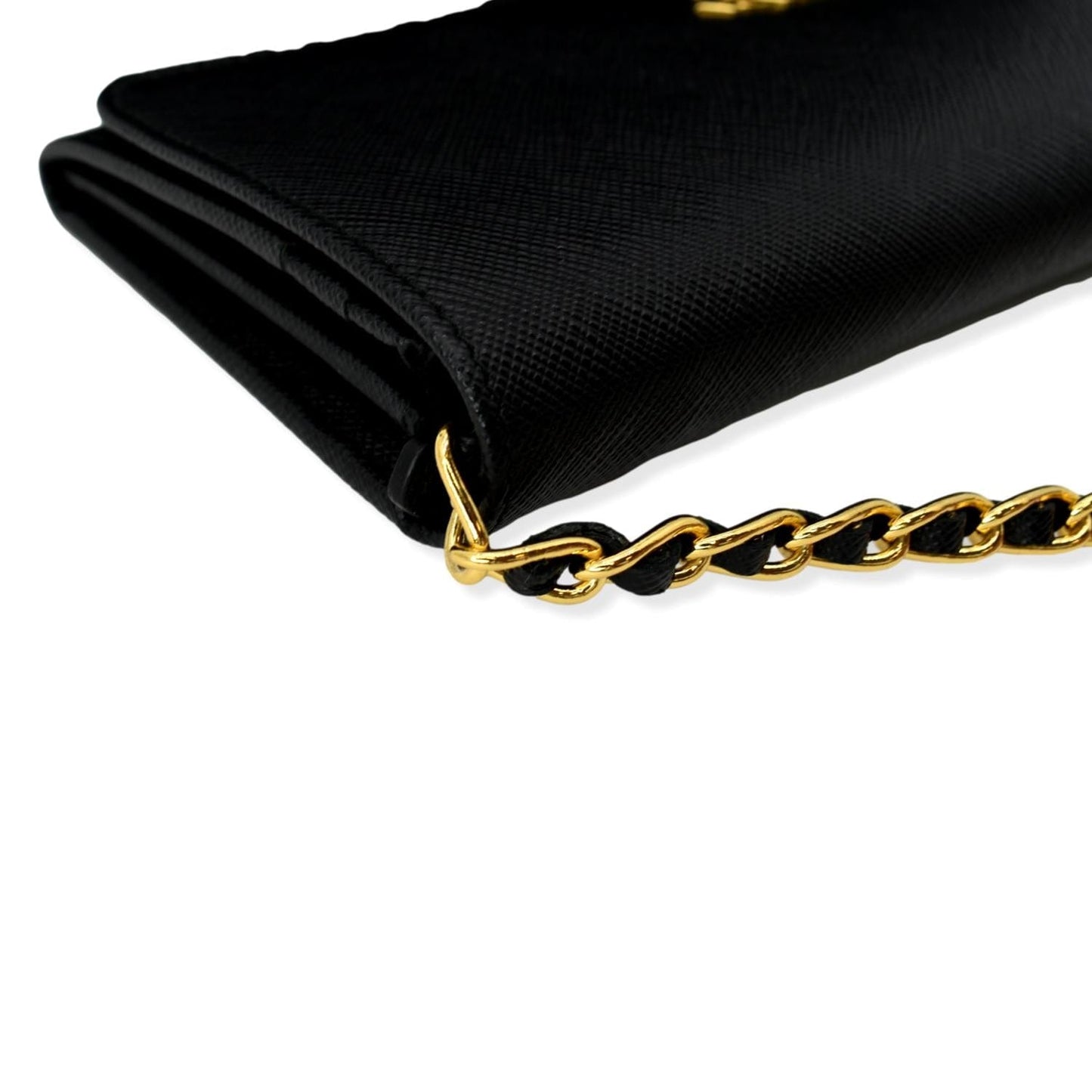 PRADA Saffiano Leather Wallet on Chain Clutch Crossbody Bag Black