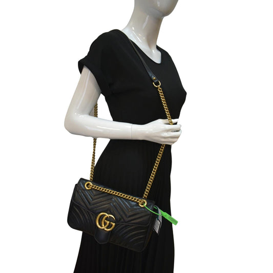 GUCCI GG Marmont Small Matelasse Leather Crossbody Bag Black 443497