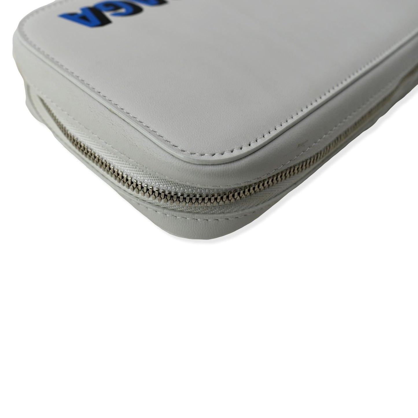 BALENCIAGA Logo Print Leather Strap Cash Phone Holder White