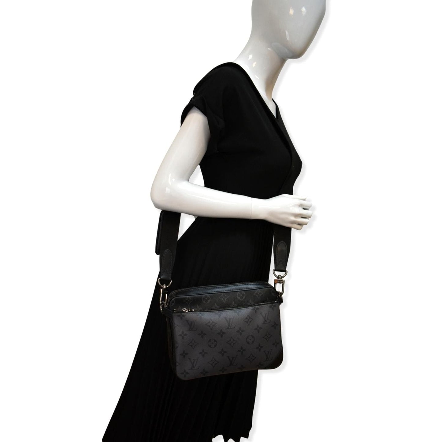 LOUIS VUITTON Trio Monogram Eclipse Messenger Bag Grey