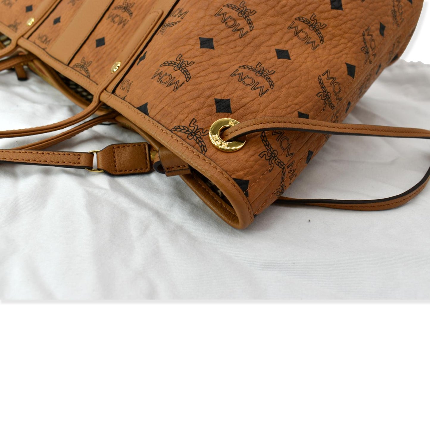MCM Reversible Liz Medium Visetos Canvas Shopper Tote Bag Cognac