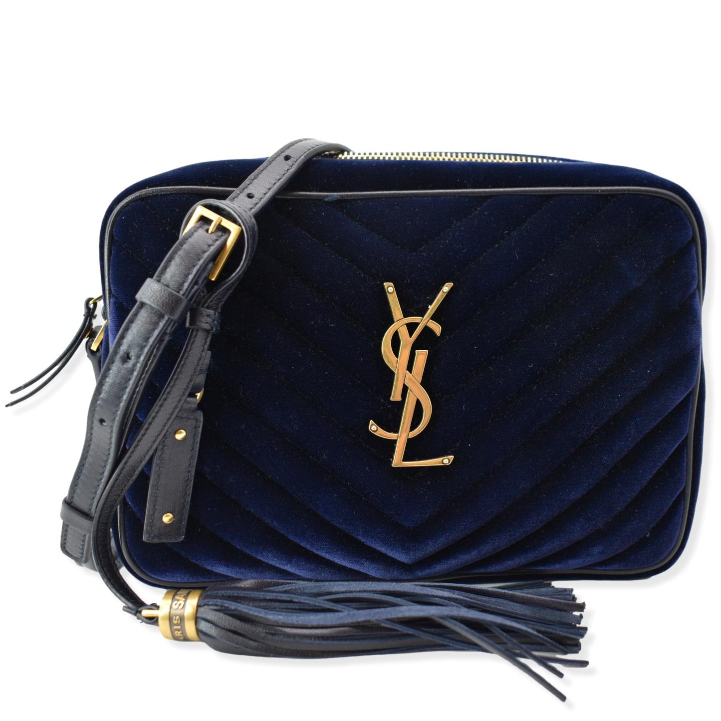 YVES SAINT LAURENT Lou Velvet Camera Crossbody Bag Blue