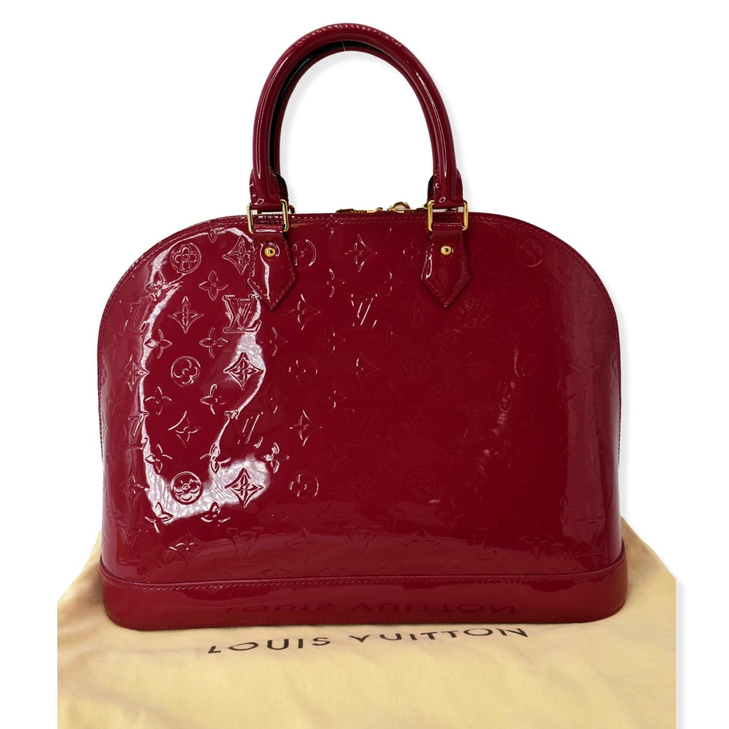 LOUIS VUITTON Alma GM Monogram Vernis Leather Satchel Bag Pink