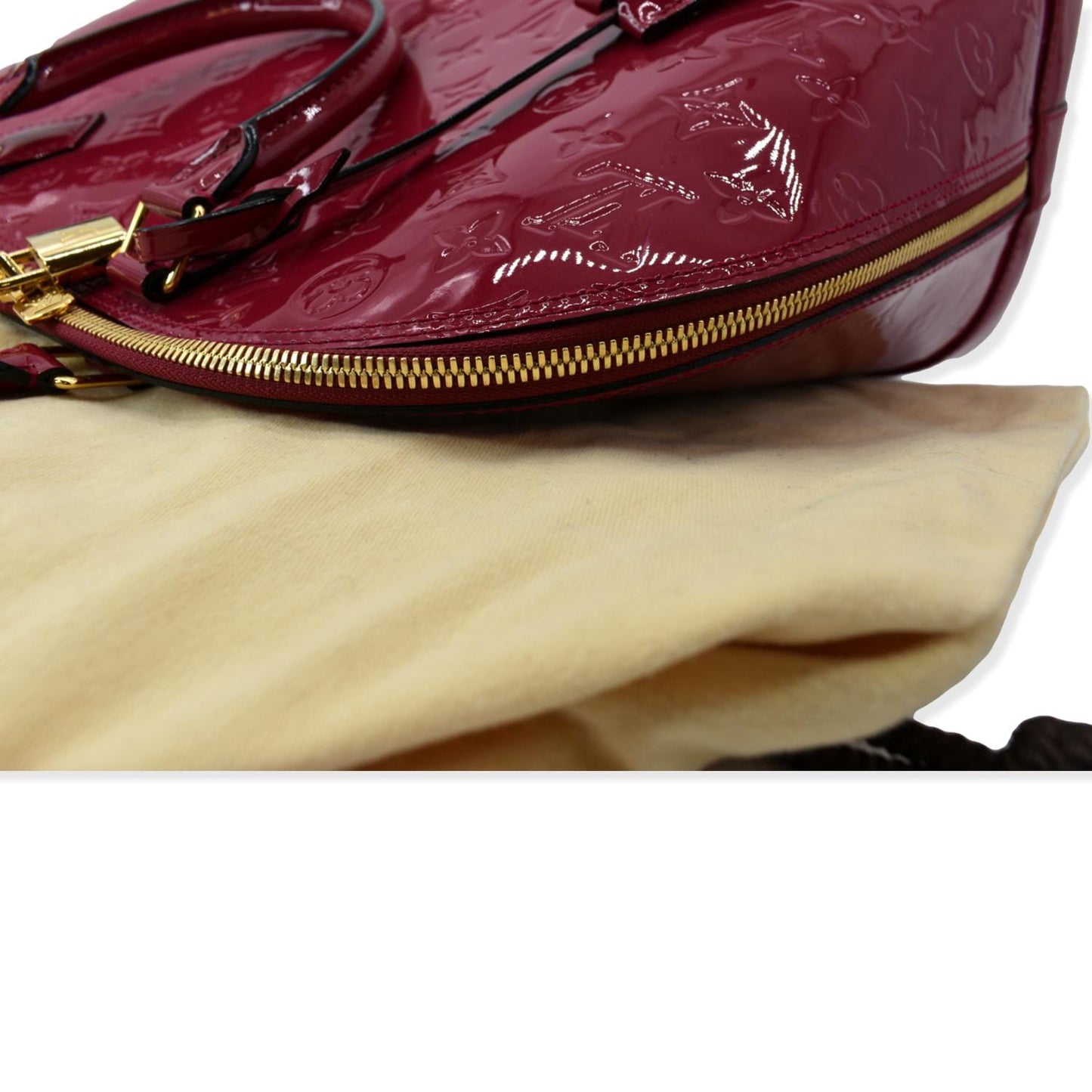 LOUIS VUITTON Alma GM Monogram Vernis Leather Satchel Bag Pink
