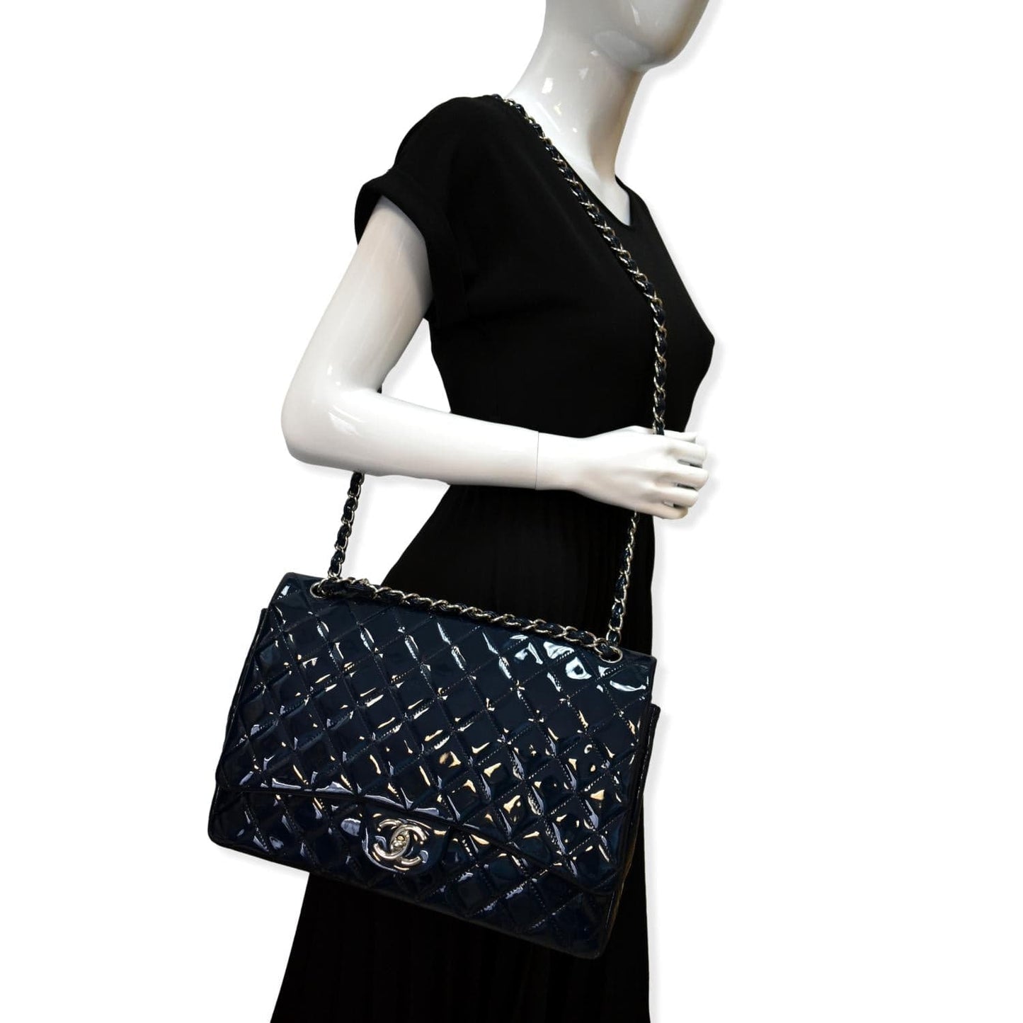 CHANEL Classic Maxi Double Flap Quilted New 1:1 Rep Leather Shoulder Bag Marine