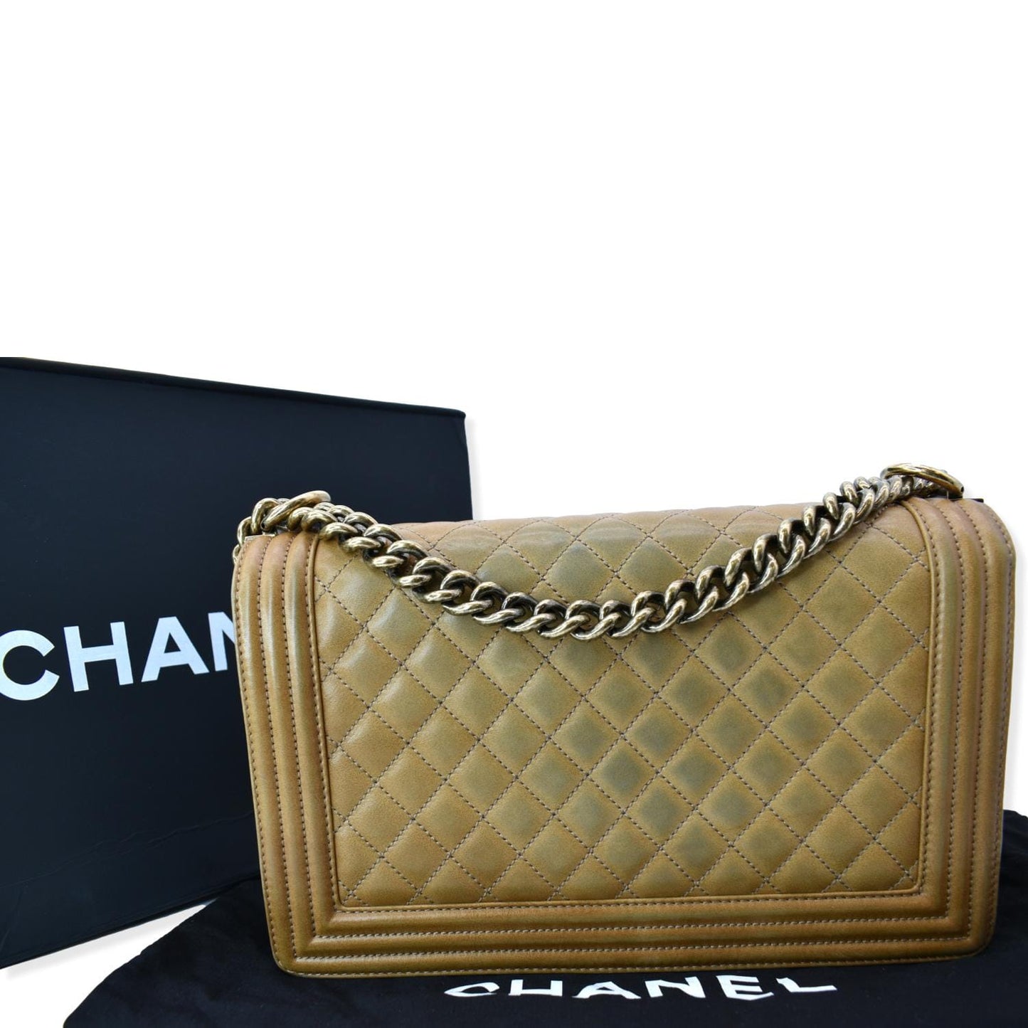 CHANEL Medium Boy Flap Leather Shoulder Bag Beige