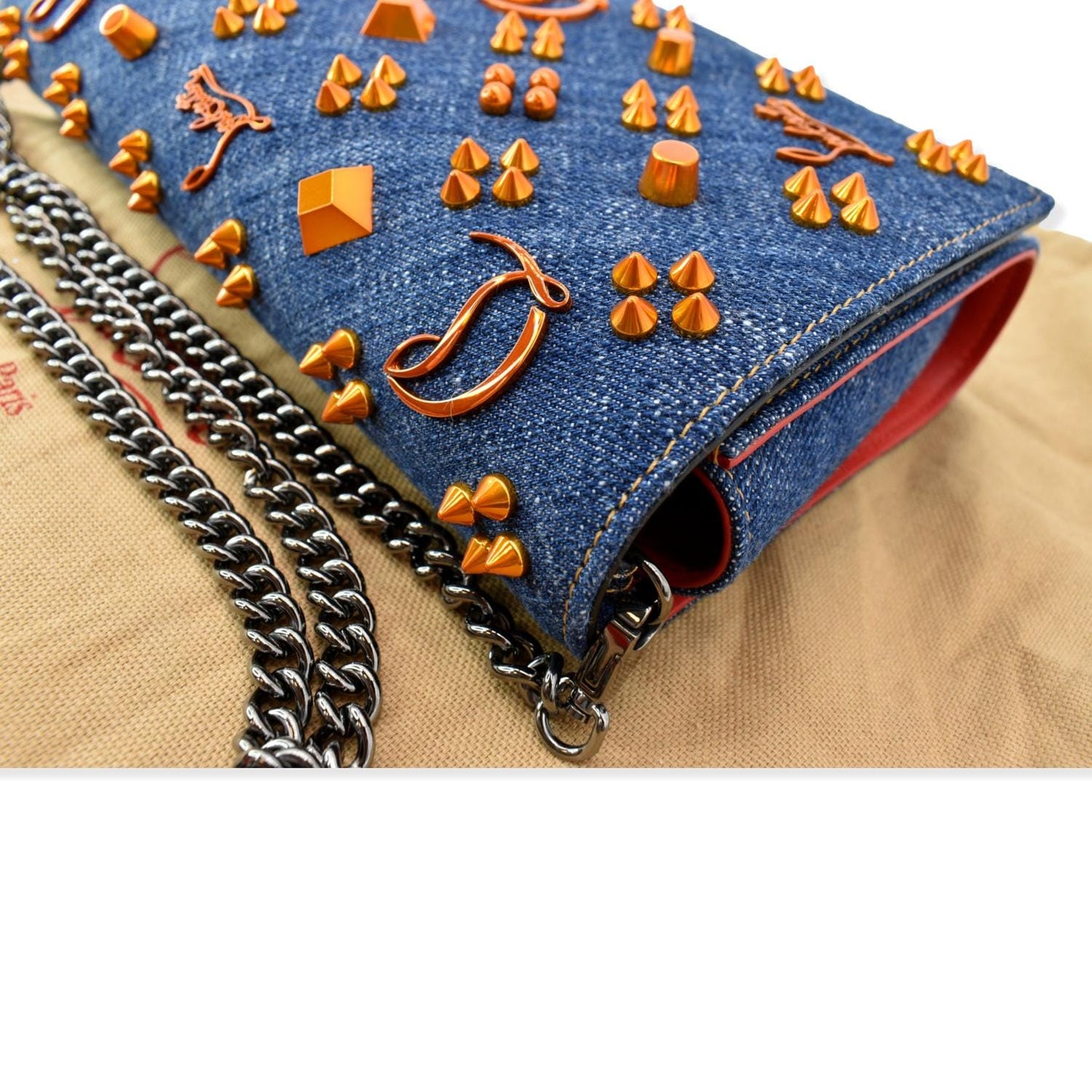 CHRISTIAN LOUBOUTIN Paloma Denim New 1:1 Rep Pearl Spikes Crossbody Bags Dark Blue