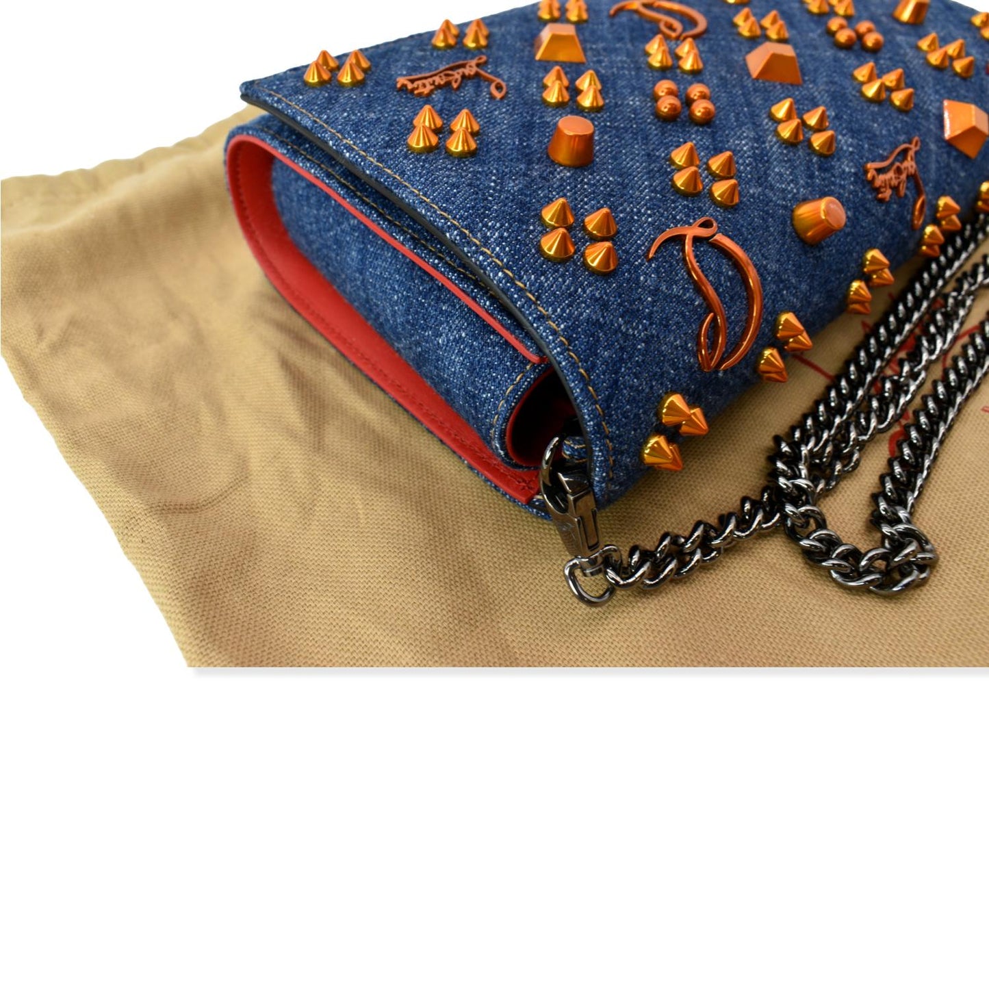 CHRISTIAN LOUBOUTIN Paloma Denim New 1:1 Rep Pearl Spikes Crossbody Bags Dark Blue