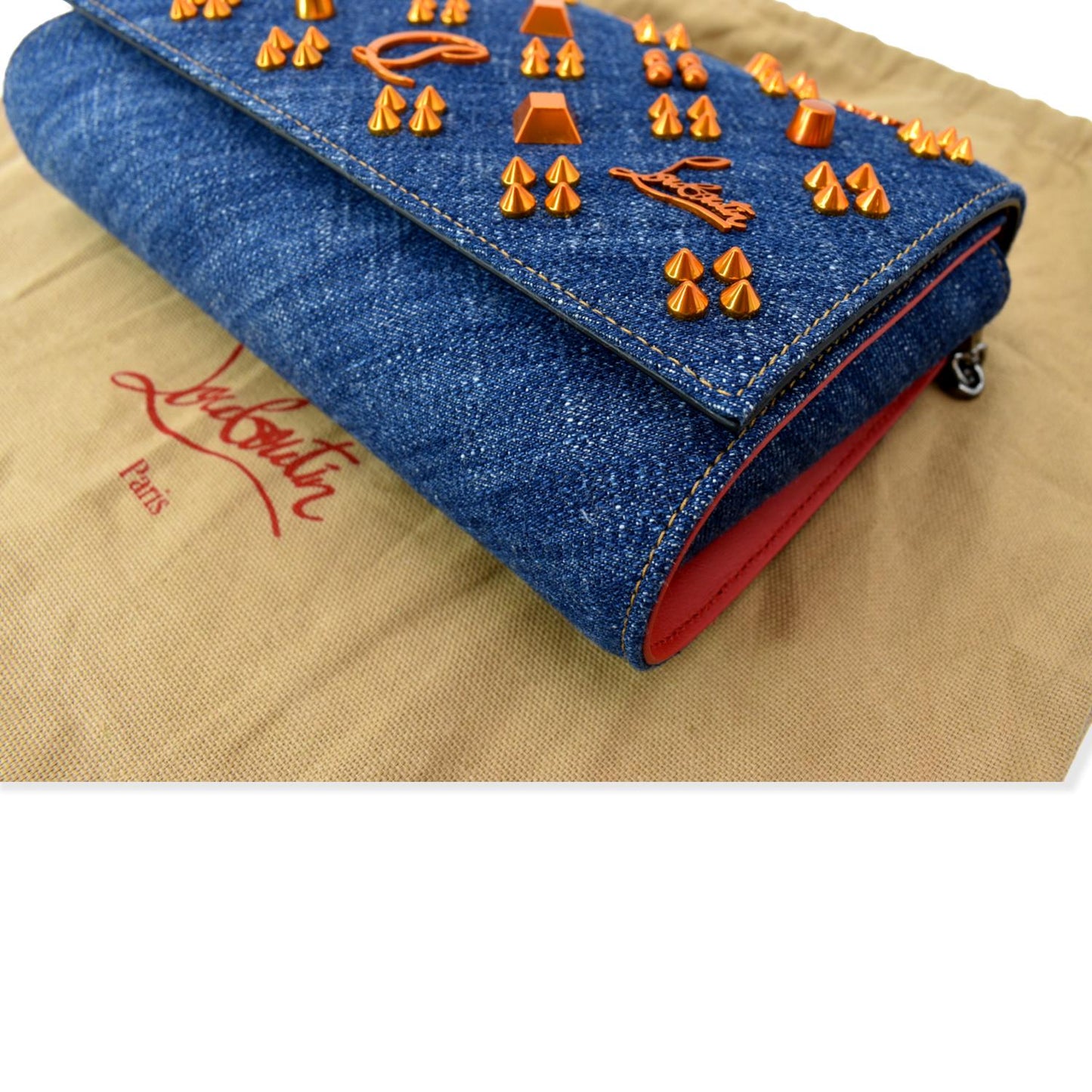 CHRISTIAN LOUBOUTIN Paloma Denim New 1:1 Rep Pearl Spikes Crossbody Bags Dark Blue
