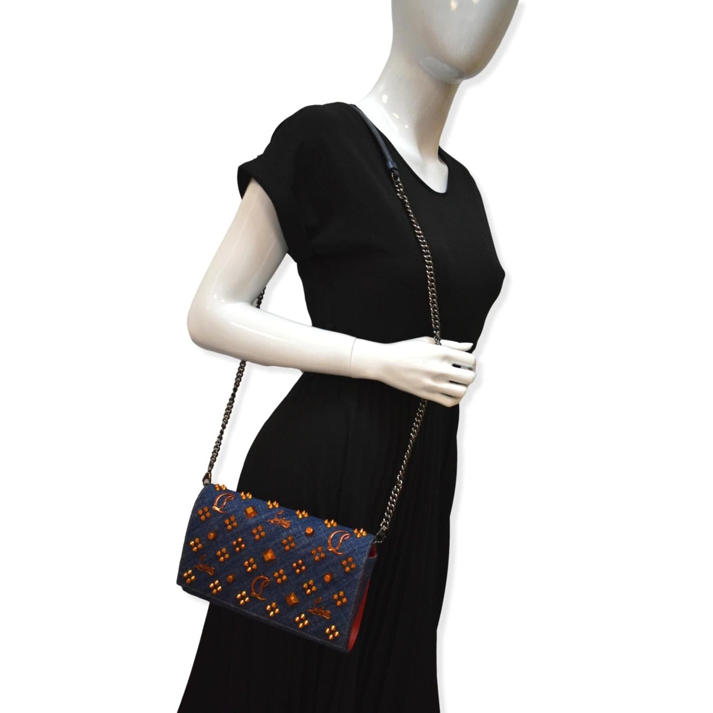 CHRISTIAN LOUBOUTIN Paloma Denim New 1:1 Rep Pearl Spikes Crossbody Bags Dark Blue