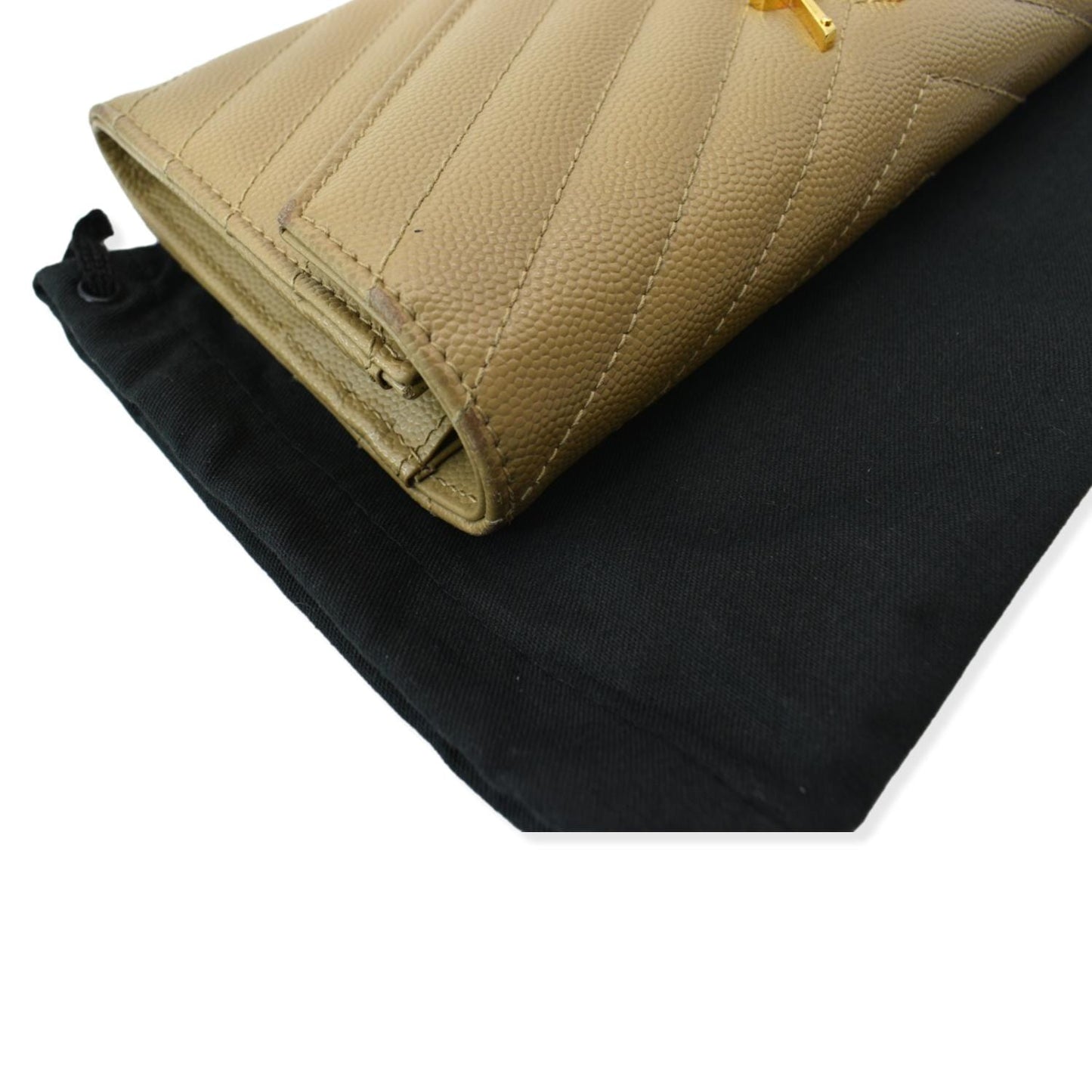 YVES SAINT LAURENT Monogram Grain De Poudre Wallet Beige