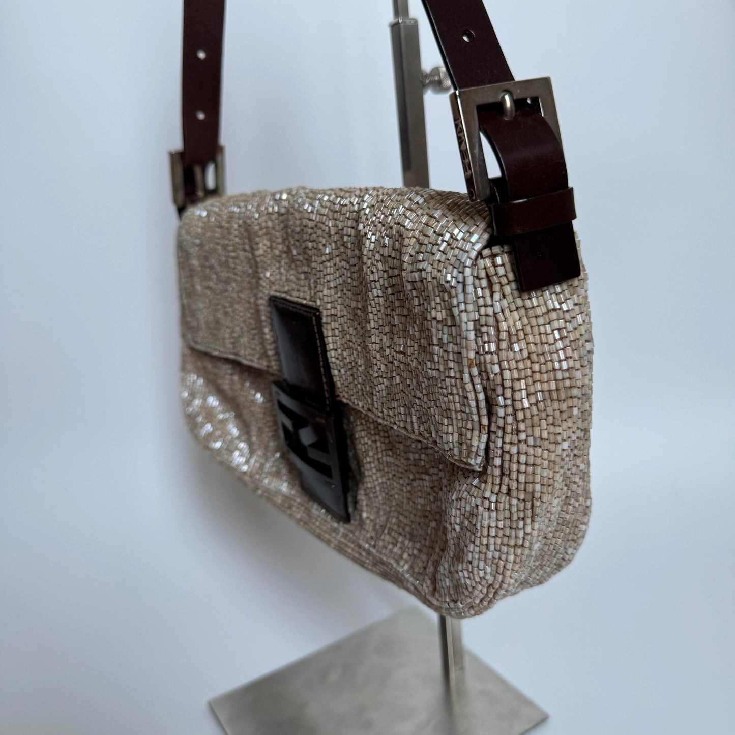 Fendi Baguette   Shoulder bag with Glitter Beige Beads
