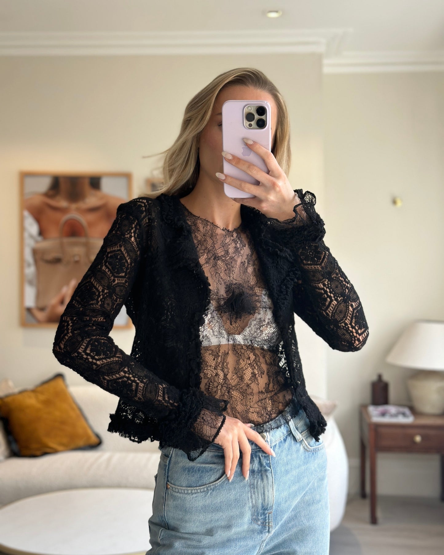 Chanel Black Lace Cardigan and Sleeveless Tank Top Set Size FR 38 (UK 10)