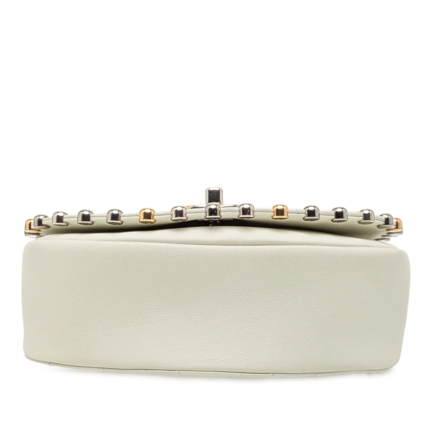 White Chanel Small Quilted Lambskin Studded Bubble Flap Crossbody Bag