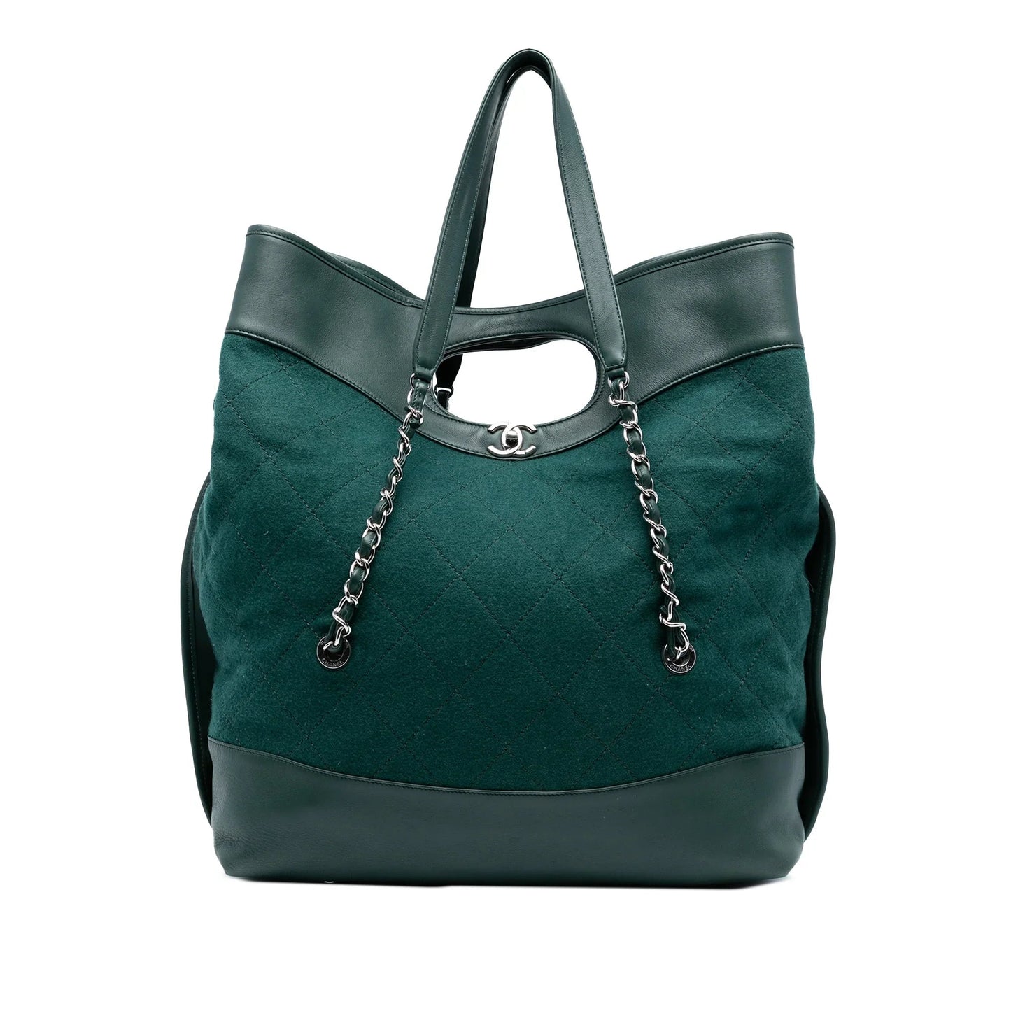 Green Chanel Extra Large Stitched Wool and Calfskin 31 Shopping Bag Satchel