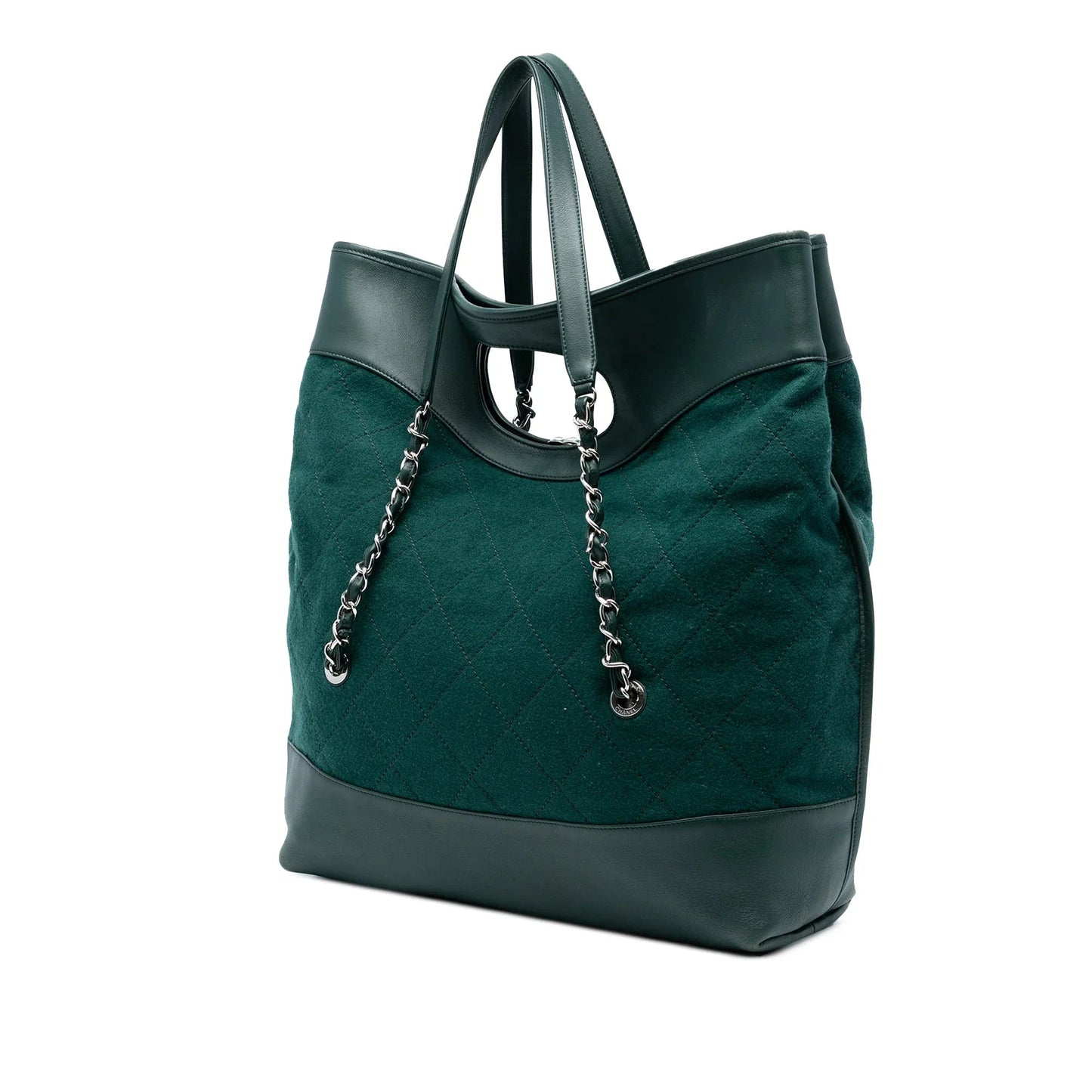 Green Chanel Extra Large Stitched Wool and Calfskin 31 Shopping Bag Satchel