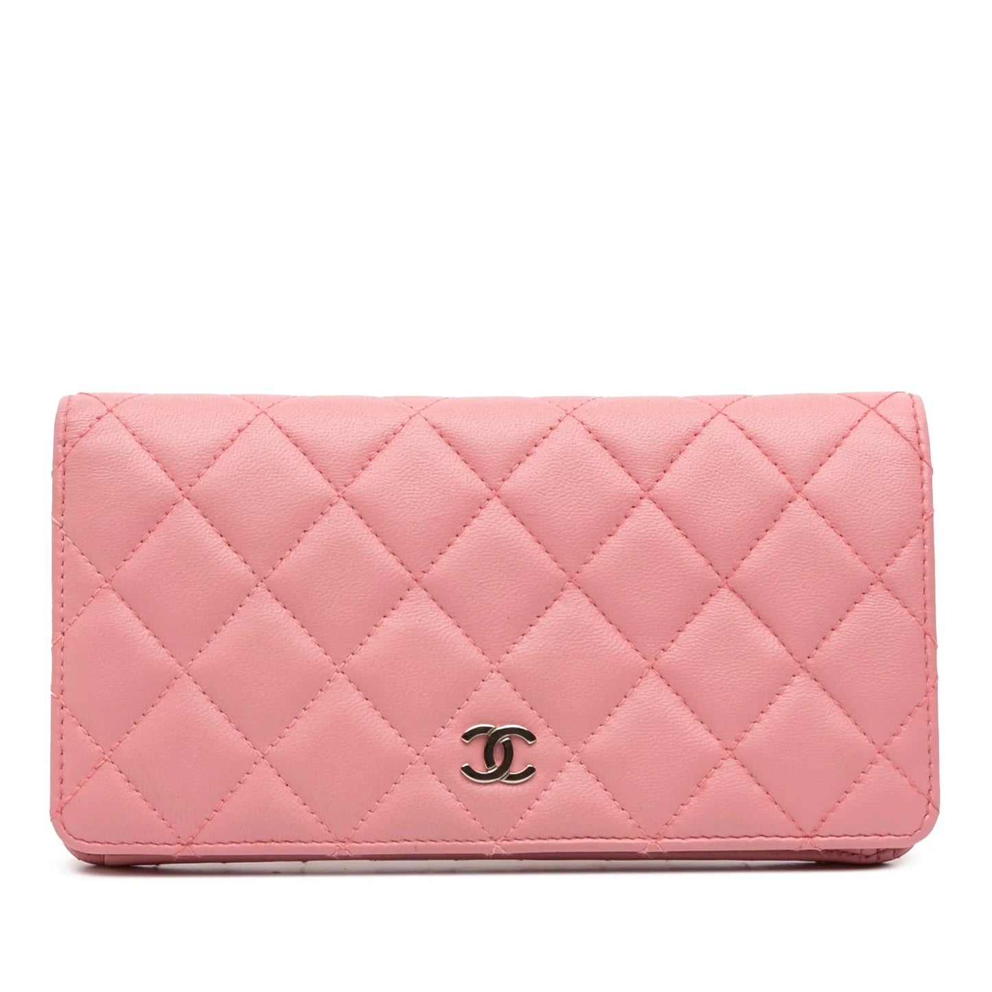 Pink Chanel CC Quilted Lambskin Bifold Long Wallet