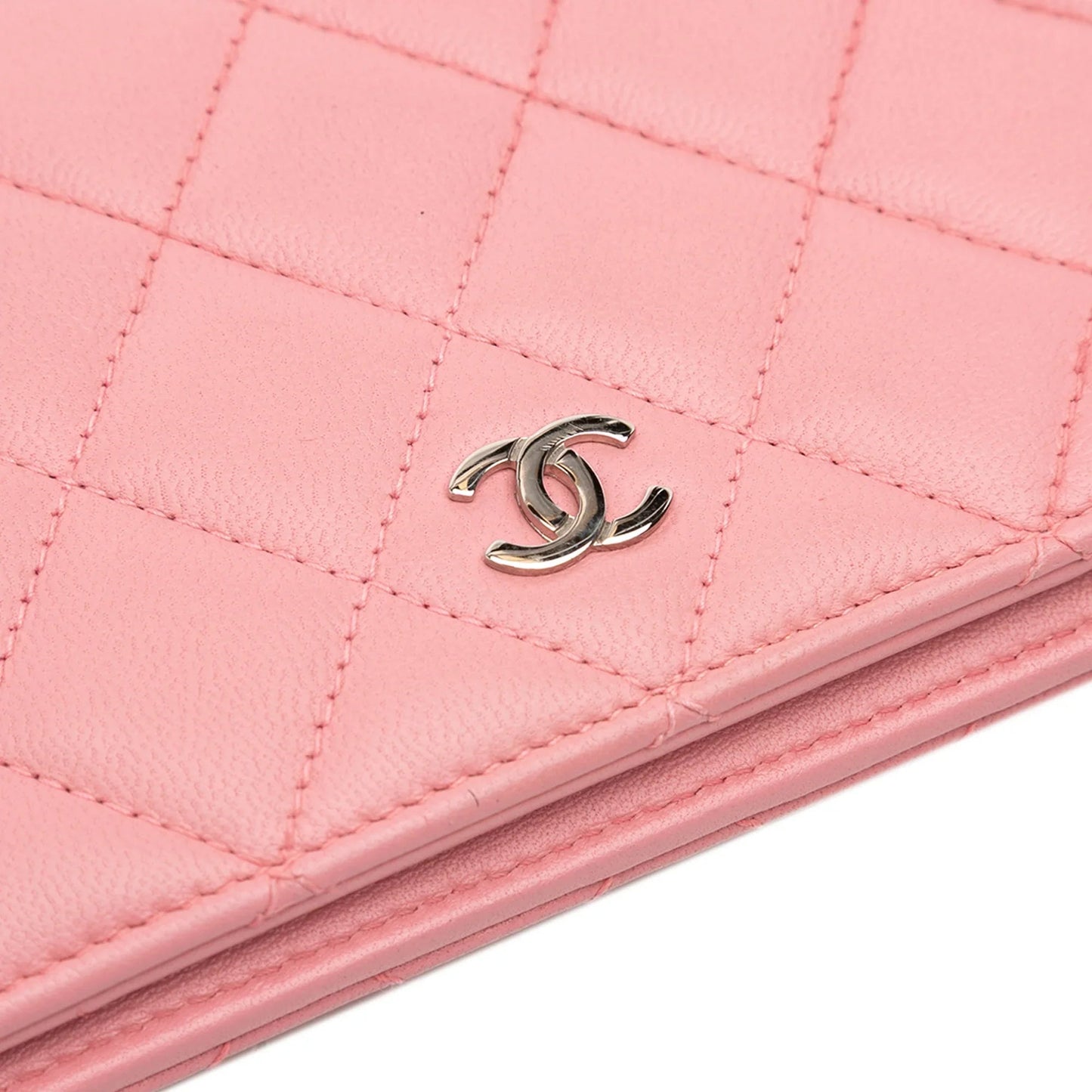 Pink Chanel CC Quilted Lambskin Bifold Long Wallet