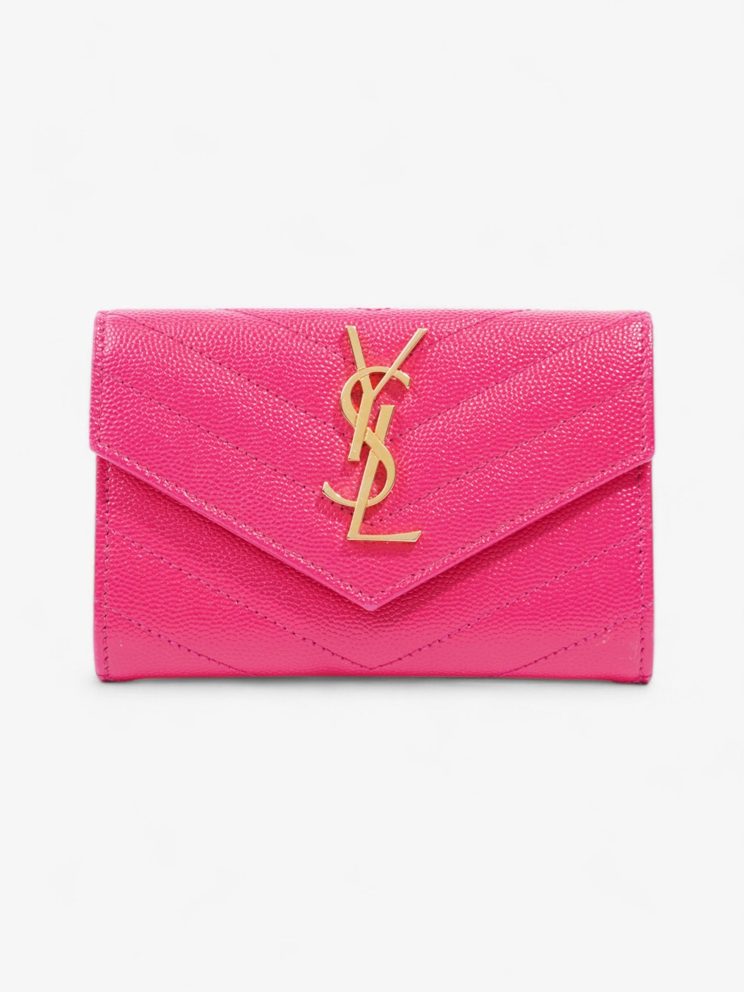 Saint Laurent Monogram Envelope Wallet Bubblegum Pink / Gold Grained Leather Small