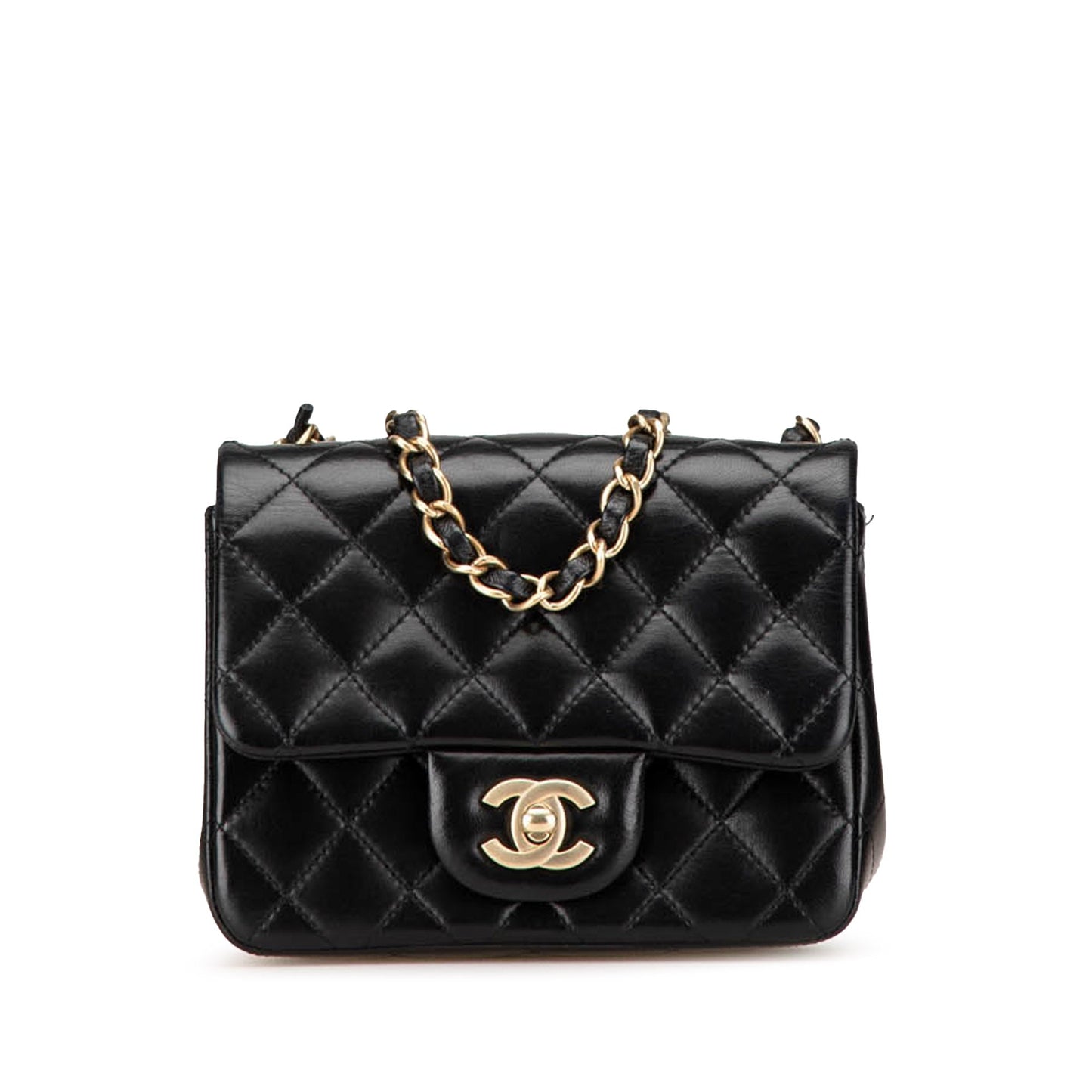 Black Chanel Mini Square Classic Lambskin Single Flap Crossbody Bag