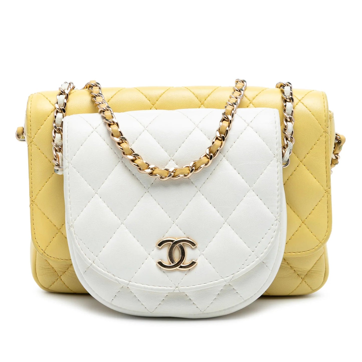 Yellow Chanel CC Quilted Lambskin Side Packs Flap Crossbody Bag