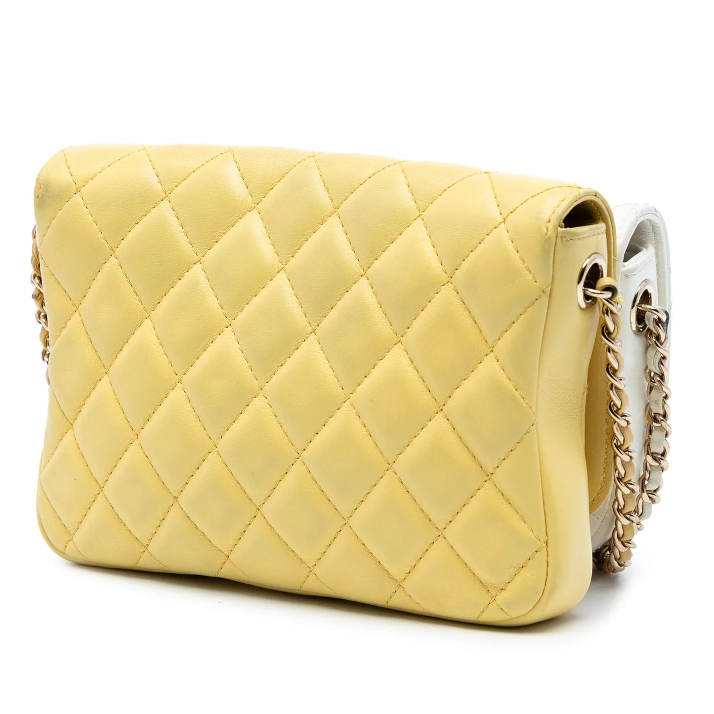 Yellow Chanel CC Quilted Lambskin Side Packs Flap Crossbody Bag