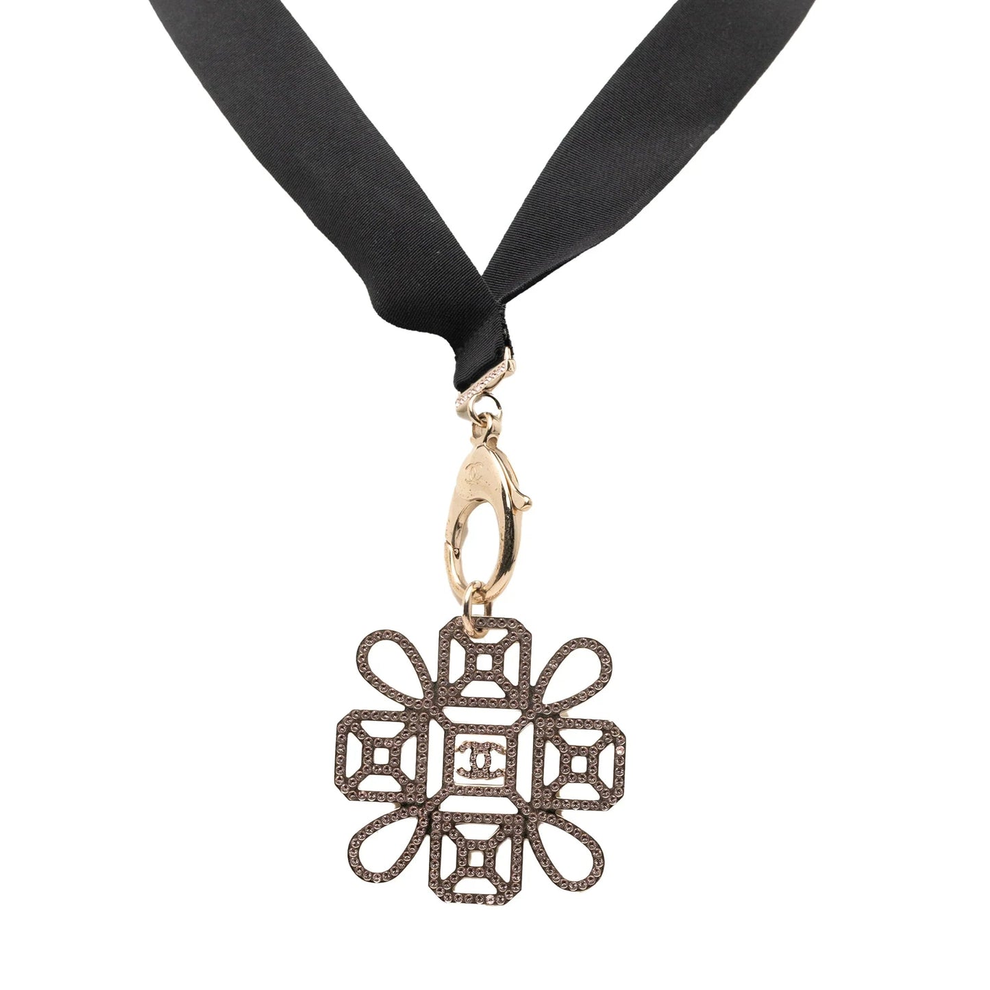 Gold Chanel Gold Plated Rhinestones Embellished Snowflake Pendant Necklace