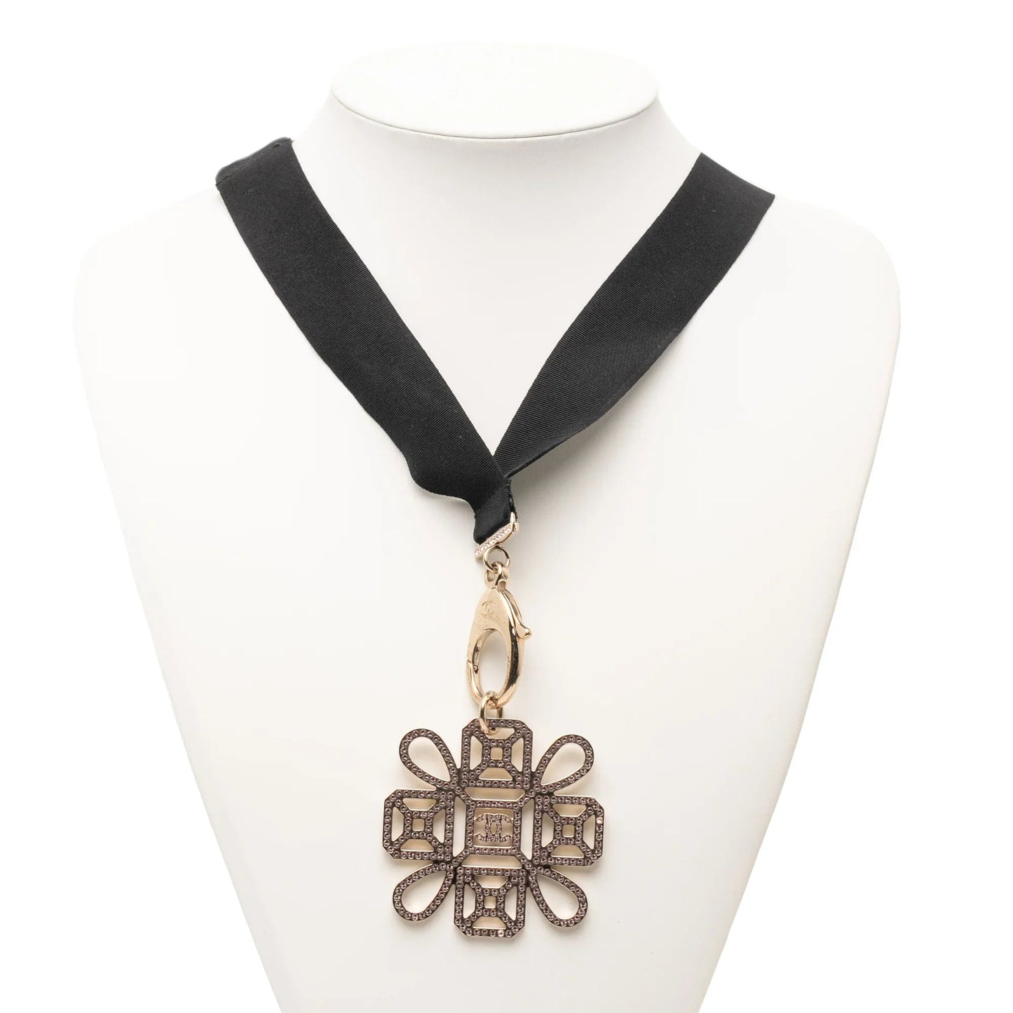 Gold Chanel Gold Plated Rhinestones Embellished Snowflake Pendant Necklace