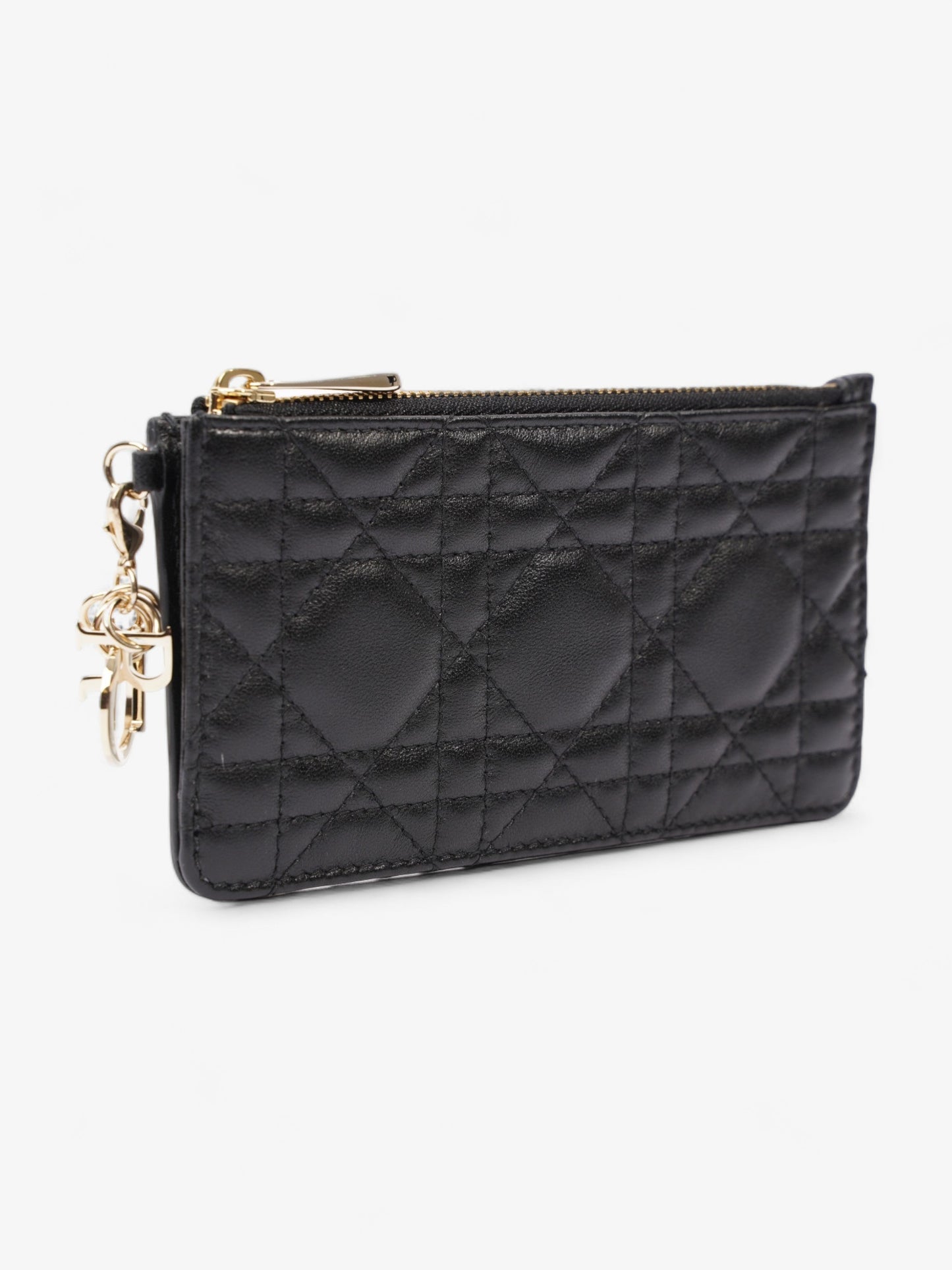 Christian Dior Lady Dior Card And Coin Wallet Black Lambskin Leather