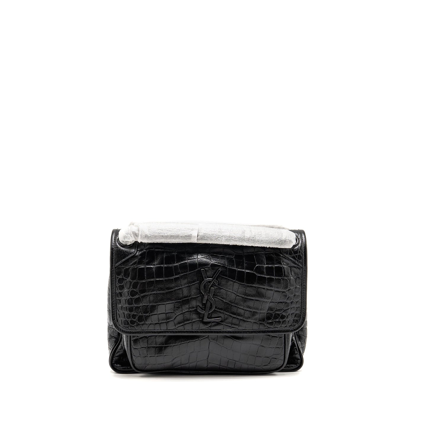 Saint Laurent / Medium Niki Purse Crocodile-Embossed Black Calfskin Black Hardware