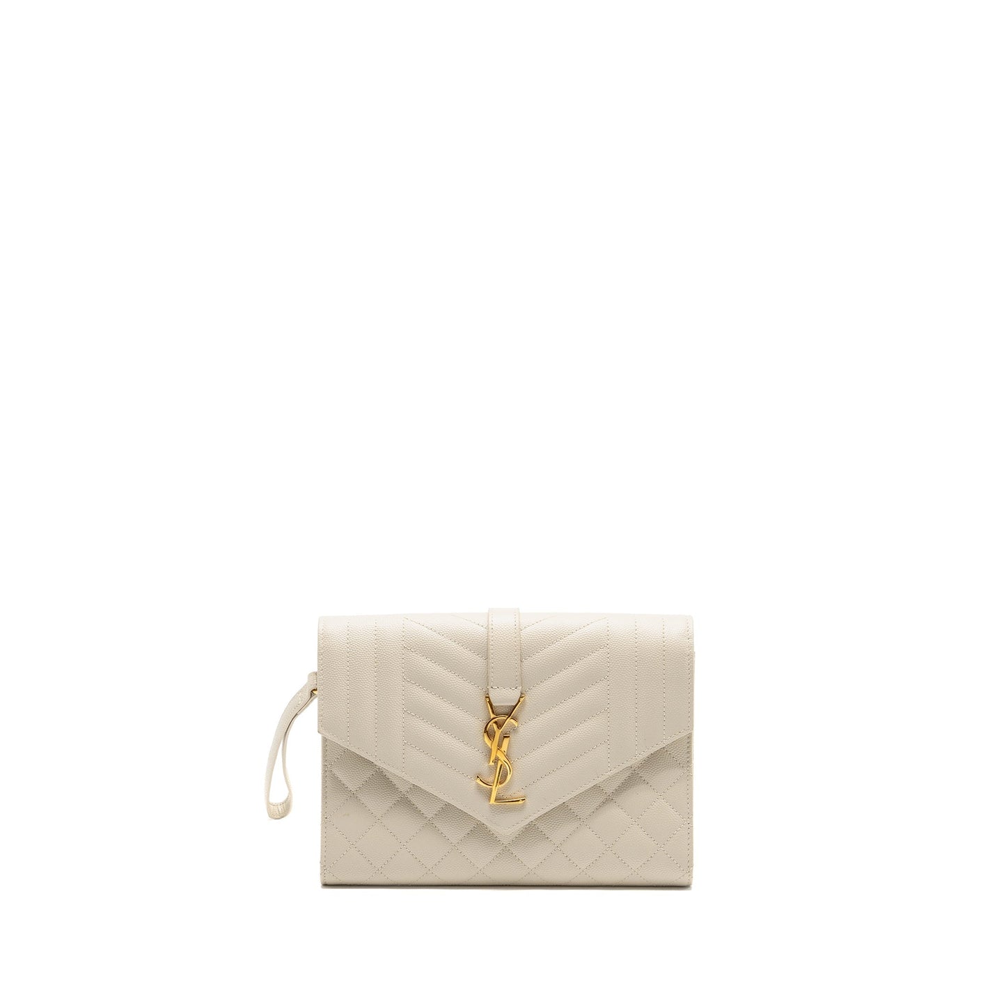 Saint Laurent envelope flap pouch grained calfskin blanc
