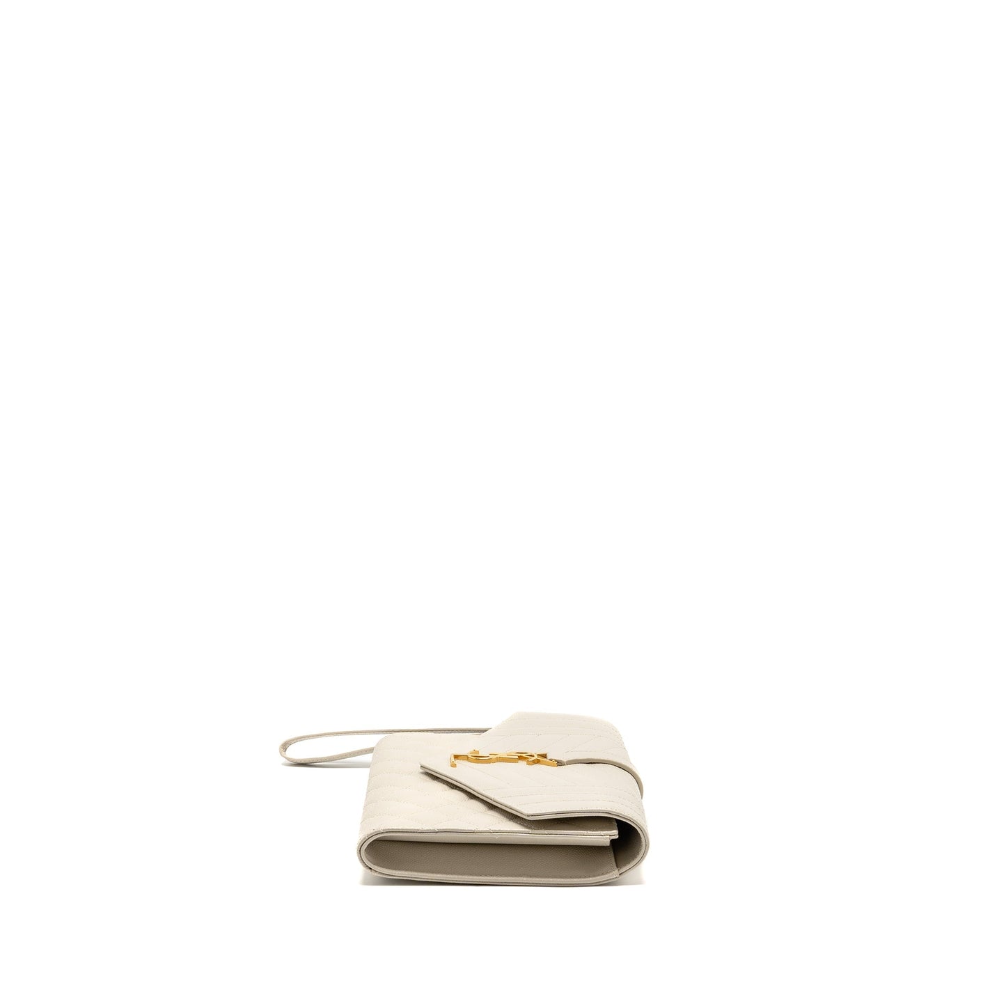 Saint Laurent envelope flap pouch grained calfskin blanc