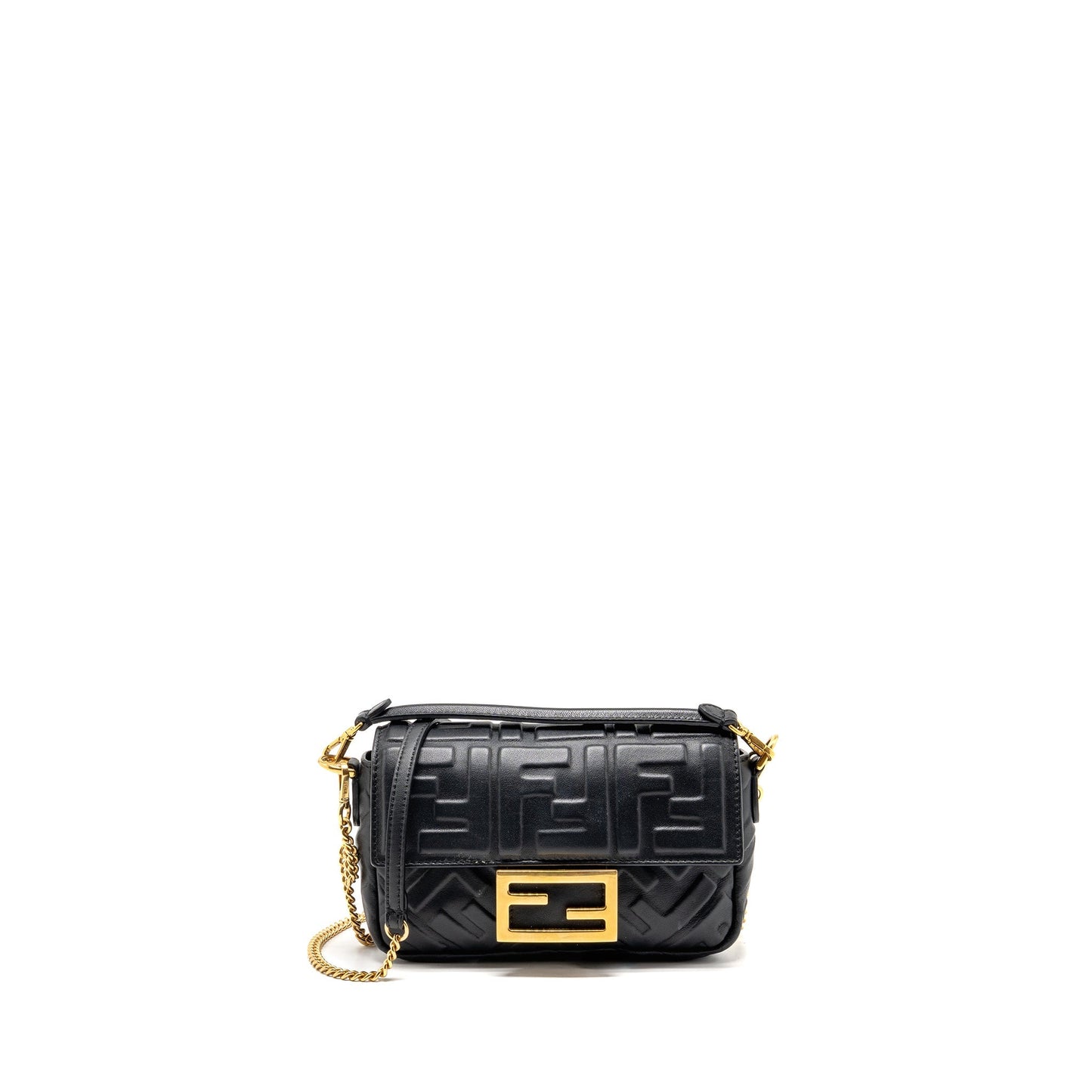 Fendi Mini Baguette Purse Motif Lambskin Black