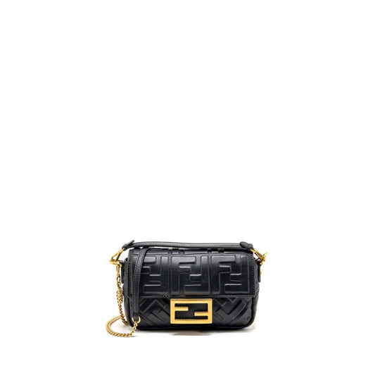 Fendi Mini Baguette Purse Motif Lambskin Black