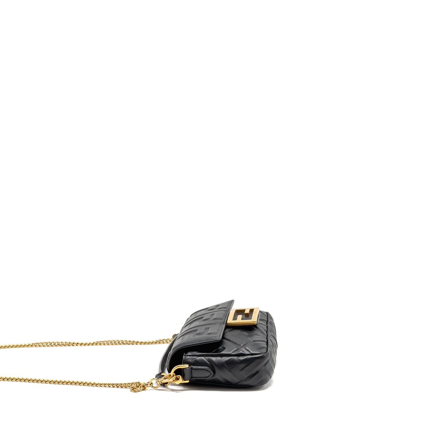 Fendi Mini Baguette Purse Motif Lambskin Black