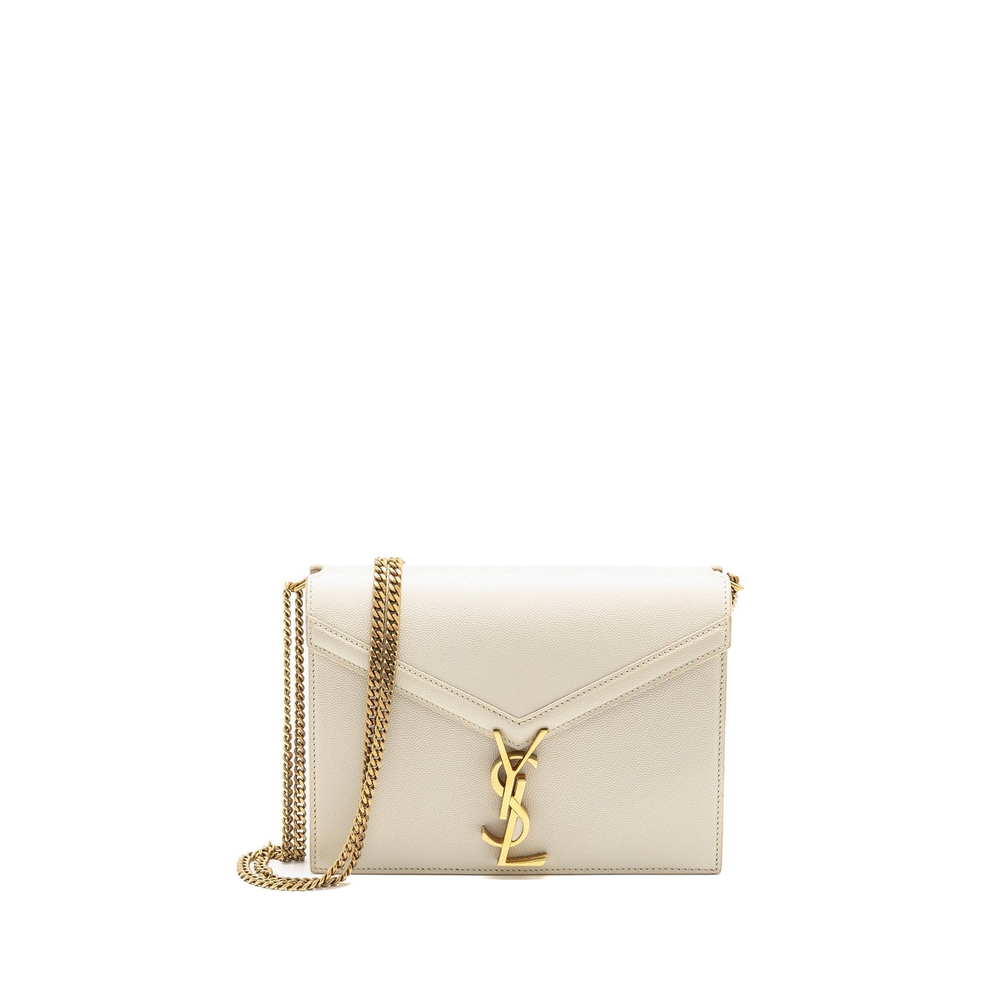 Saint Laurent/ Cassandra Chain Wallet Grained Calfskin Creamy White